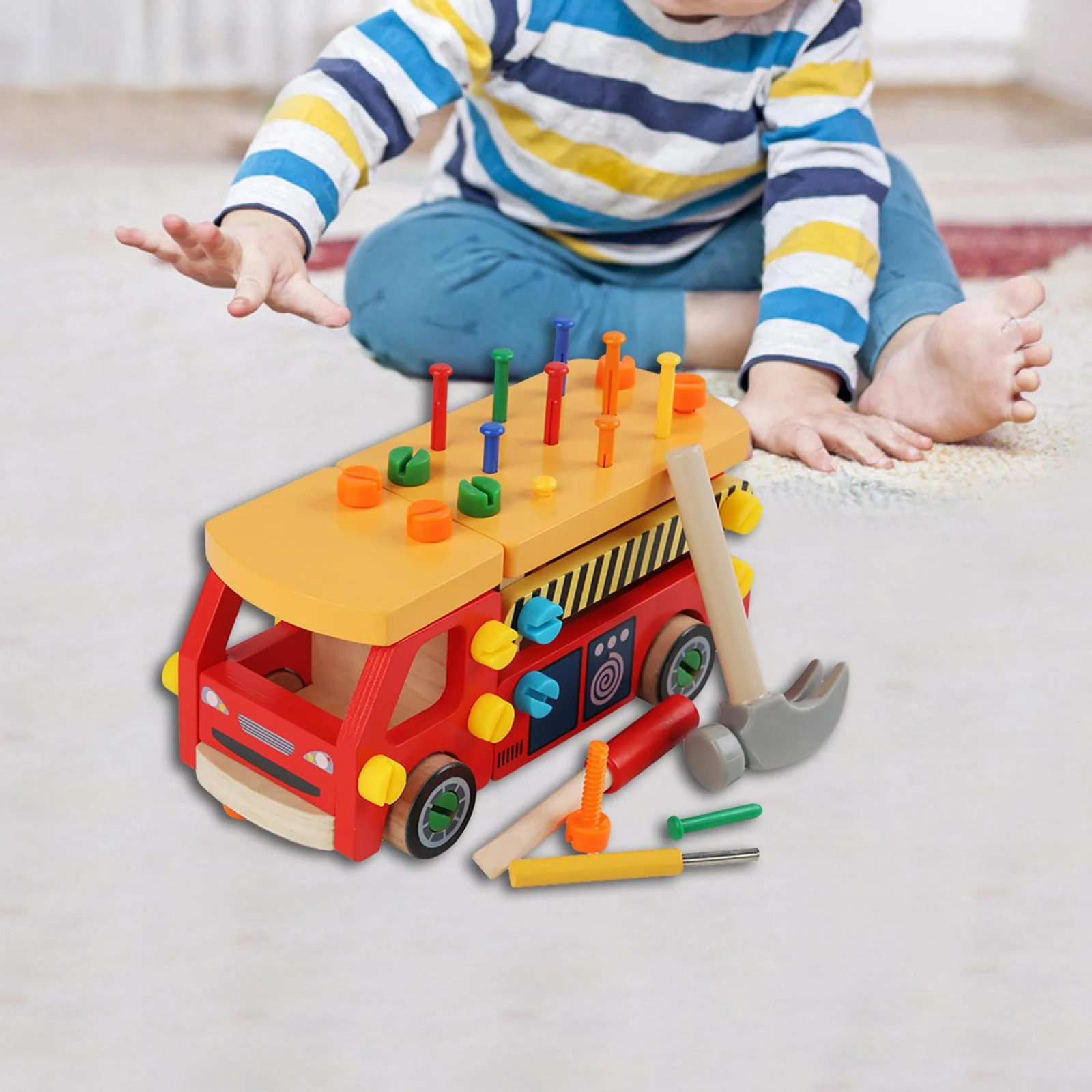 PETSOLA Montessori Screw Board Set Busy Boards Screw Bolt Set Toys, Indoor Play Game, Wooden Screw Board Montessori Toy for Preschool