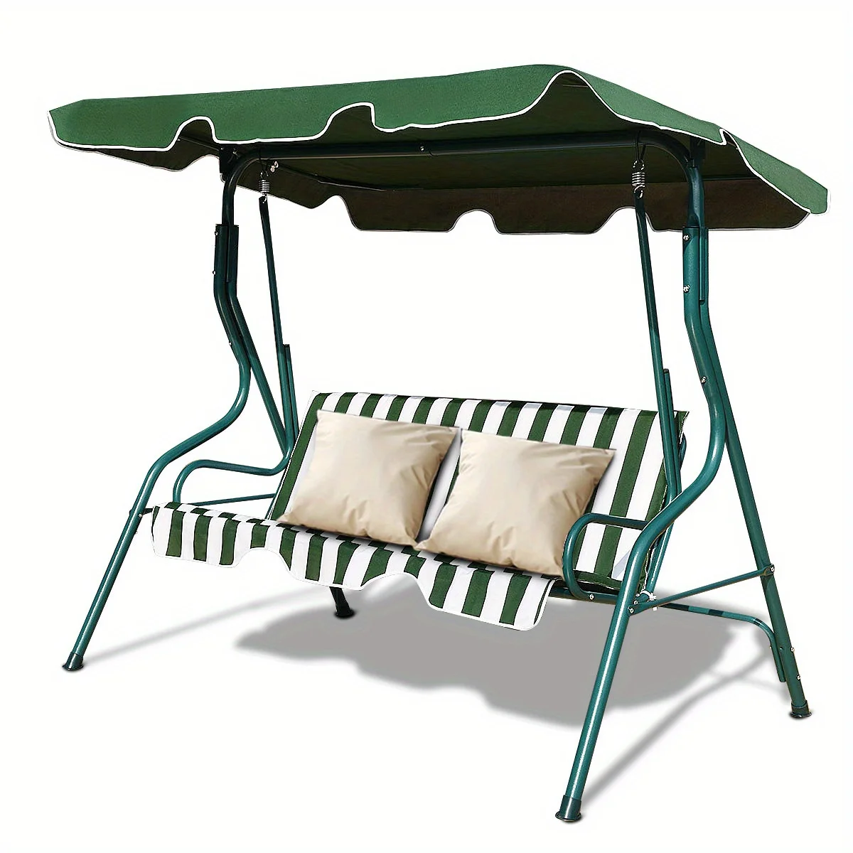 RHYFJJUI2  3 Seats Patio Canopy Steel Frame Swing Glider Hammock Cushioned Backyard Green