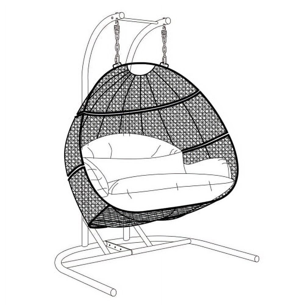 Buumin Charcoal Wicker Hanging Double-Seat Swing Chair with Stand w/Dust Blue Cushion