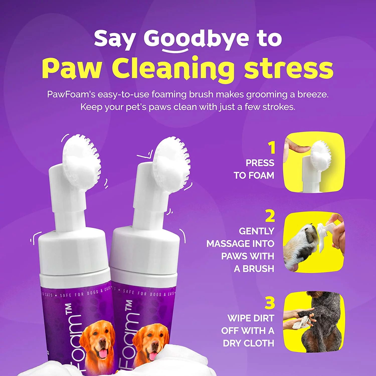 Petnatics Pet Paw Cleaner for Dogs and Cats - PawFoam Pet Paw Cleaner Foam to Clean, Moisturize, Soften and Protect Paws