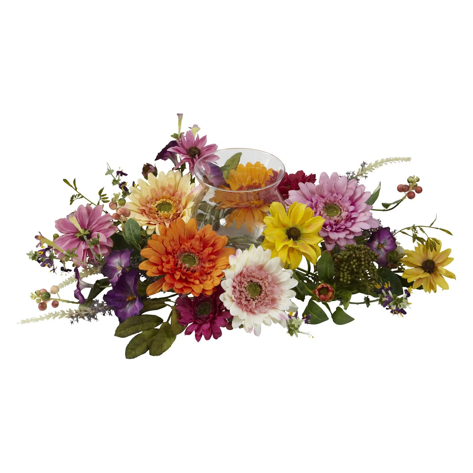 Nearly Natural Oragne African Sunflower Artificial Flower Candelabrum