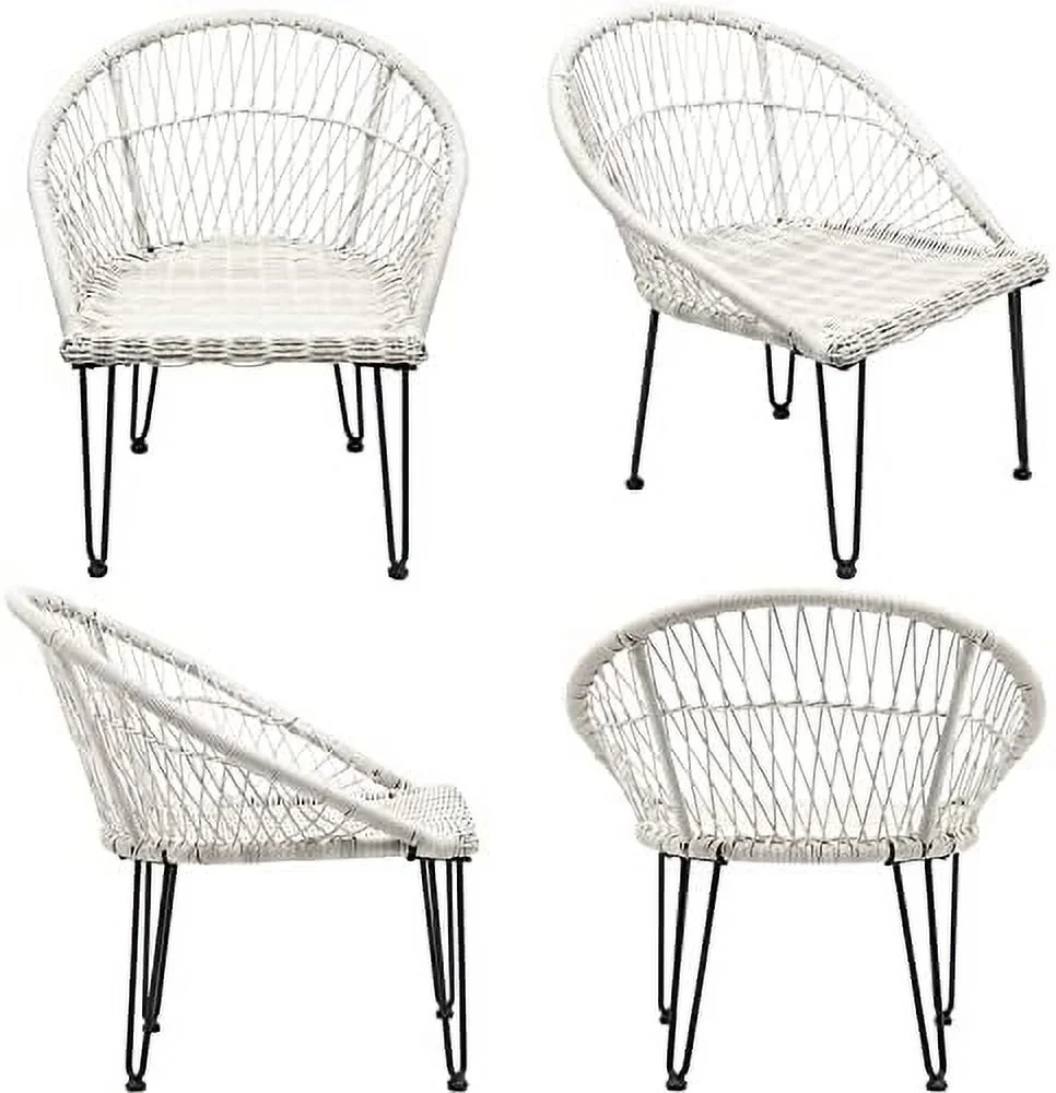 MQLIFEBOOM N&V Wicker Patio  Bistro Sets Outdoor Conversation Chair with Glass Table and Cushions for Porch Backyard Garden (Beige)