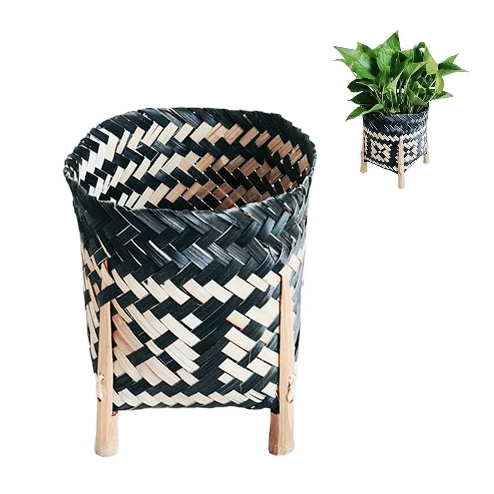 Tiabiaya Hand-Woven Straw Flower Basket Household  Basket Vase Japanese-Style Dried Barley Flower Vase W/ Tripods