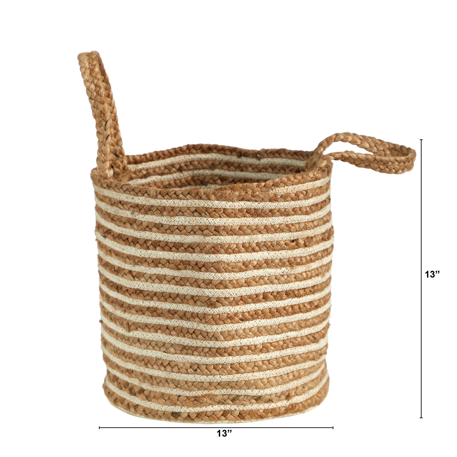 HomeStock 14In. Modern Marvel Basket Planter Cotton And Jute, Handwoven Stripe With Handles