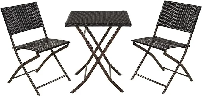 Stylish Wicker Outdoor Patio Bistro Set 3-Piece Folding Table Chairs Brown Garden Furniture