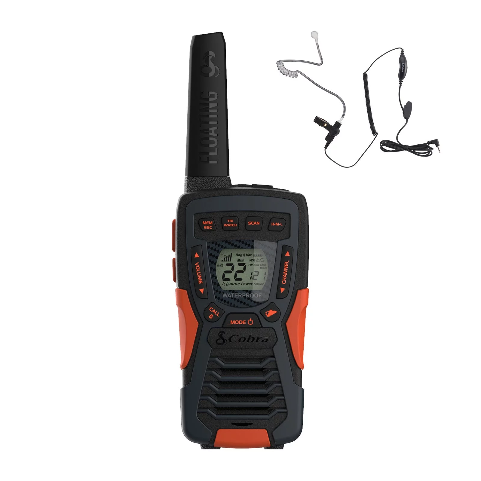 Cobra CXT1095 Emergency Two-Way Radios (1-Pack) IP67 Certified Waterproof Walkie Talkies Up to 40 Mile Range 22 Channels NOAA Weather Channels UHF/FM Ultra-Clear Reception With Surveillance Headset