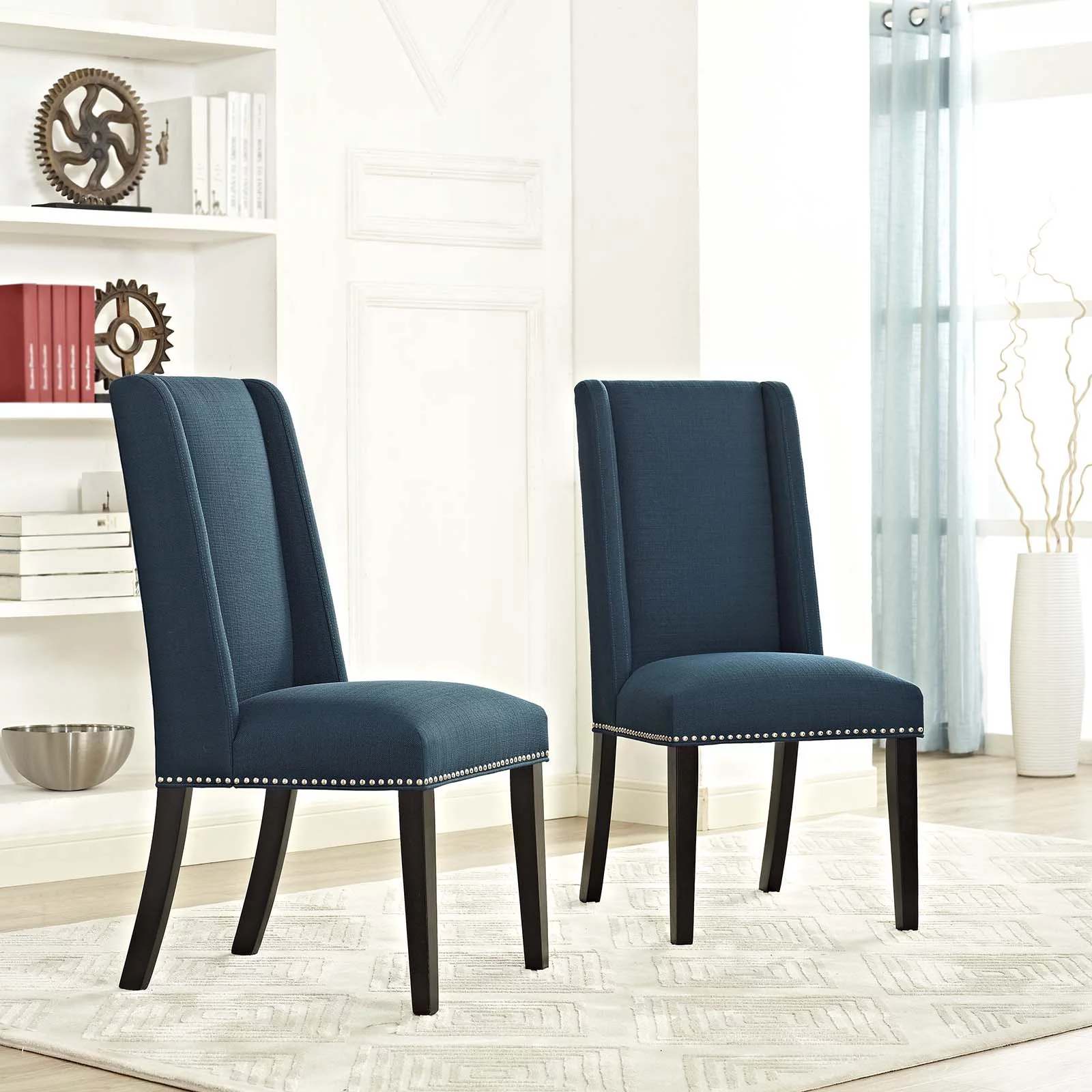 Modern Contemporary Urban Design Kitchen Room Dining Chair ( Set of Two), Navy Blue, Fabric Wood