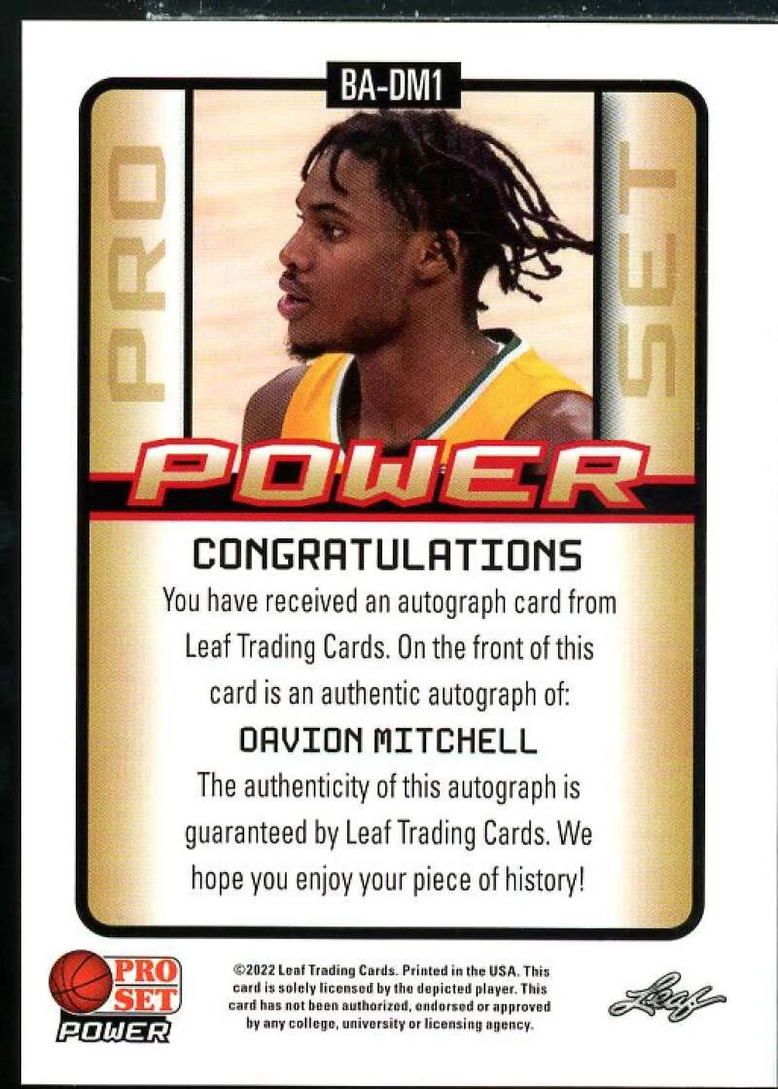 Davion Mitchell Rookie Card 2021-22 Leaf Pro Set Power Purple #BADM1