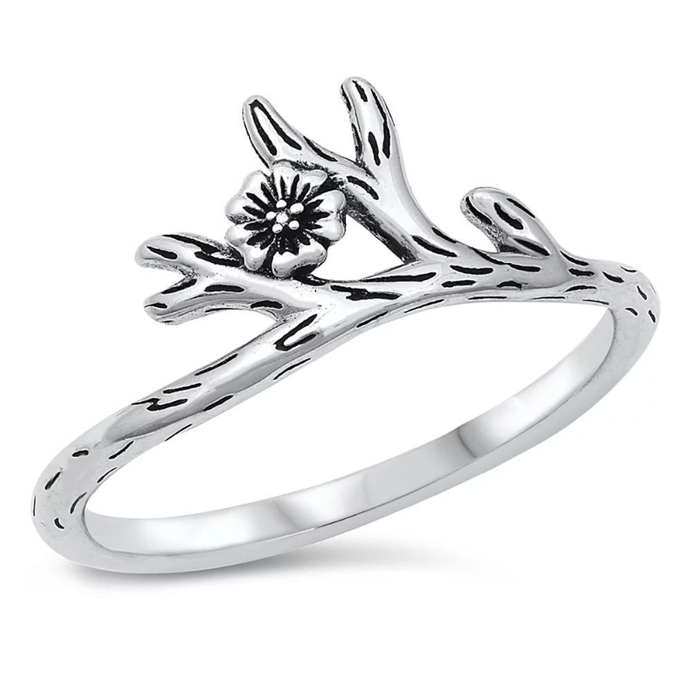 All in Stock Sterling Silver Flower Branch Ring Size 6