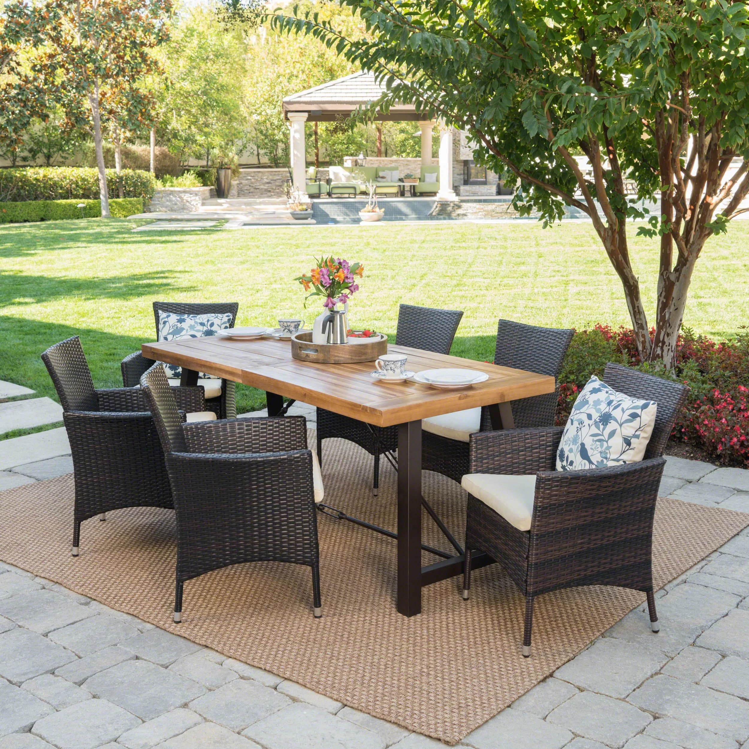Christopher Knight Home Torrens Outdoor Wicker/ Acacia Wood 7-piece Dining Set by