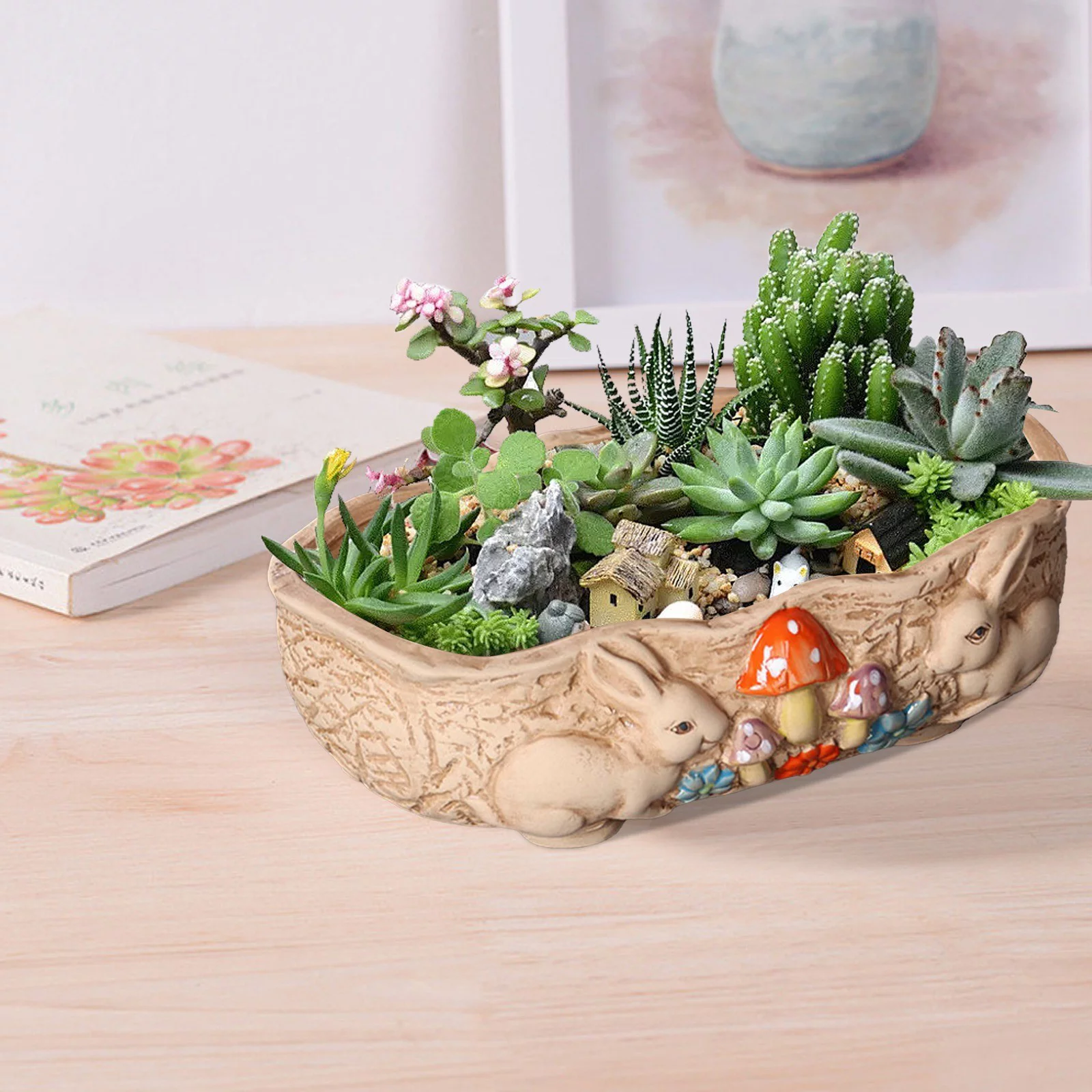 Meaty Flower Pot Ceramic Big Flower Pot Simple Large Caliber Thick Pottery Meaty Plate Rabbit Flower Pot New Styles