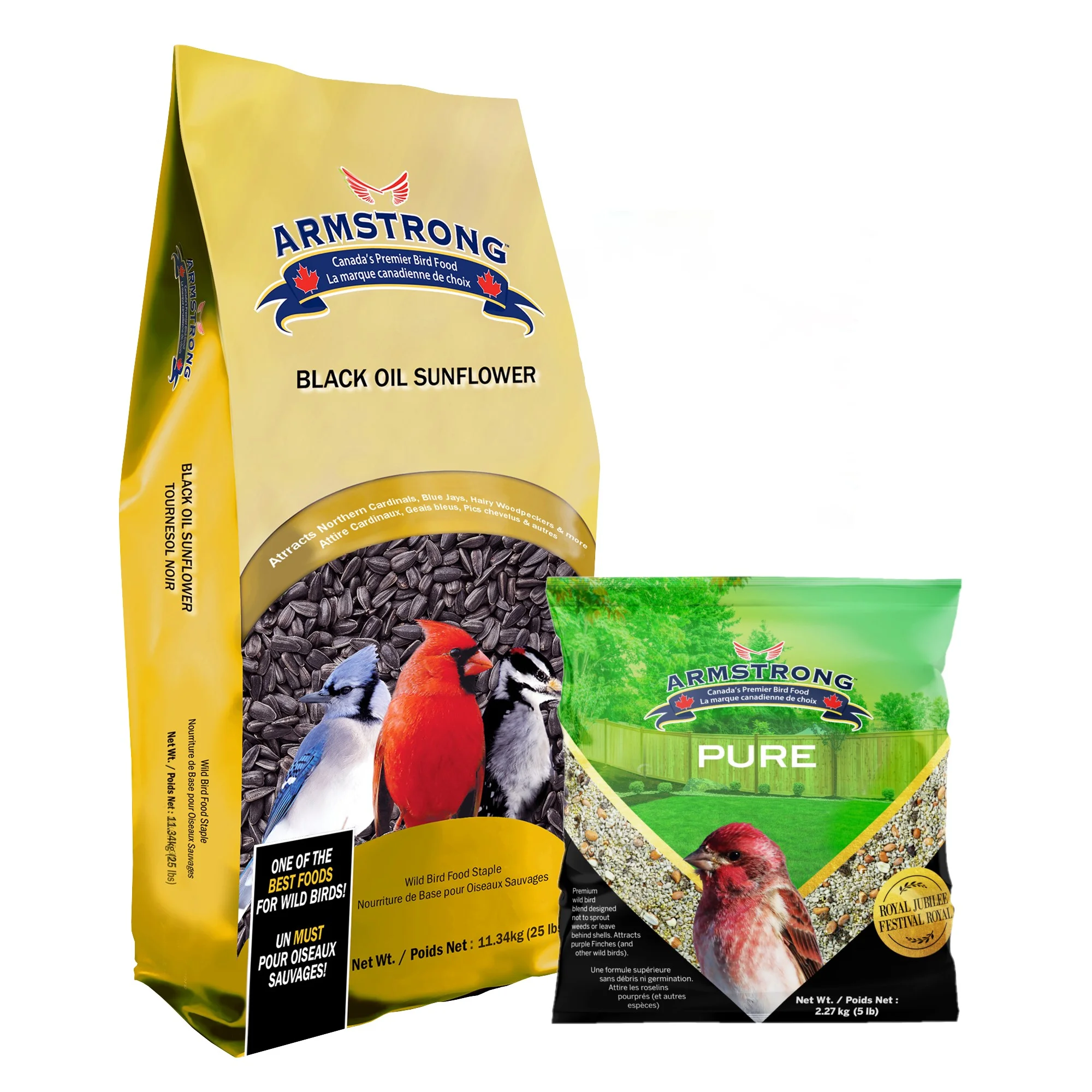 Armstrong Wild Bird Food Combo Pack - Black Oil Sunflower Bird Seed, 25lbs and Pure Mix, 5lbs (Pack of 2)
