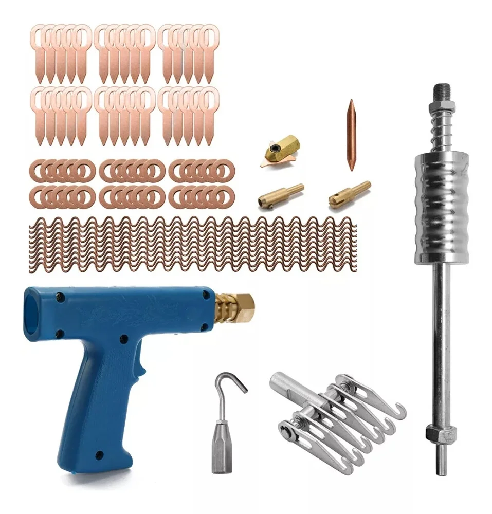 77pcs Stud Welders Dent Repairing Kit Pulling Claw Shrinking Welding Machine Slide Hammer Puller Straight Rull Rings Round Washers Wiggle Wires
