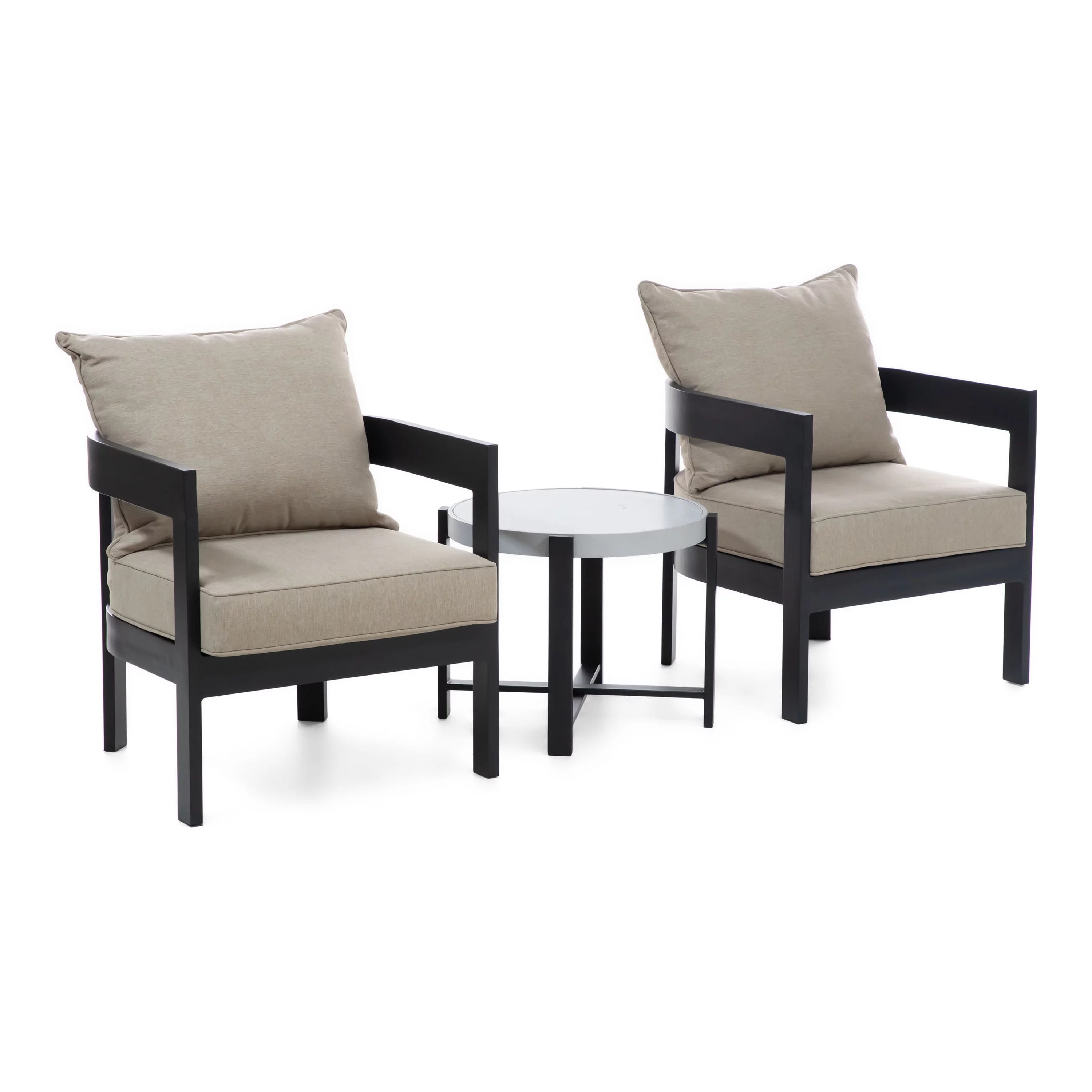 Furniture of America Drom Aluminum 3-Piece Patio Table and Chairs Set, Black and Beige