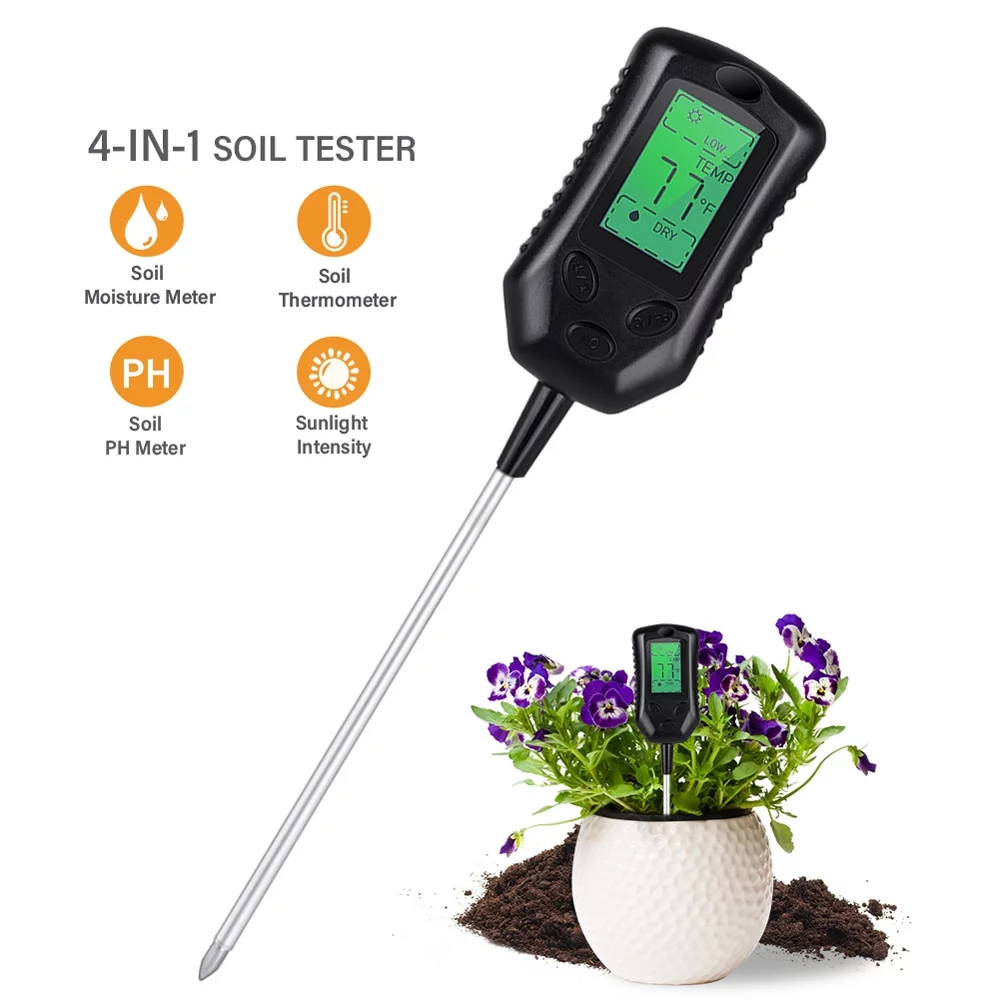 Tomshoo GreenThumb Multifunctional Soil PH Tester Soil Moisture/PH/Temperature Sunlight Intensity Testers, Garden Planting Soil Detector