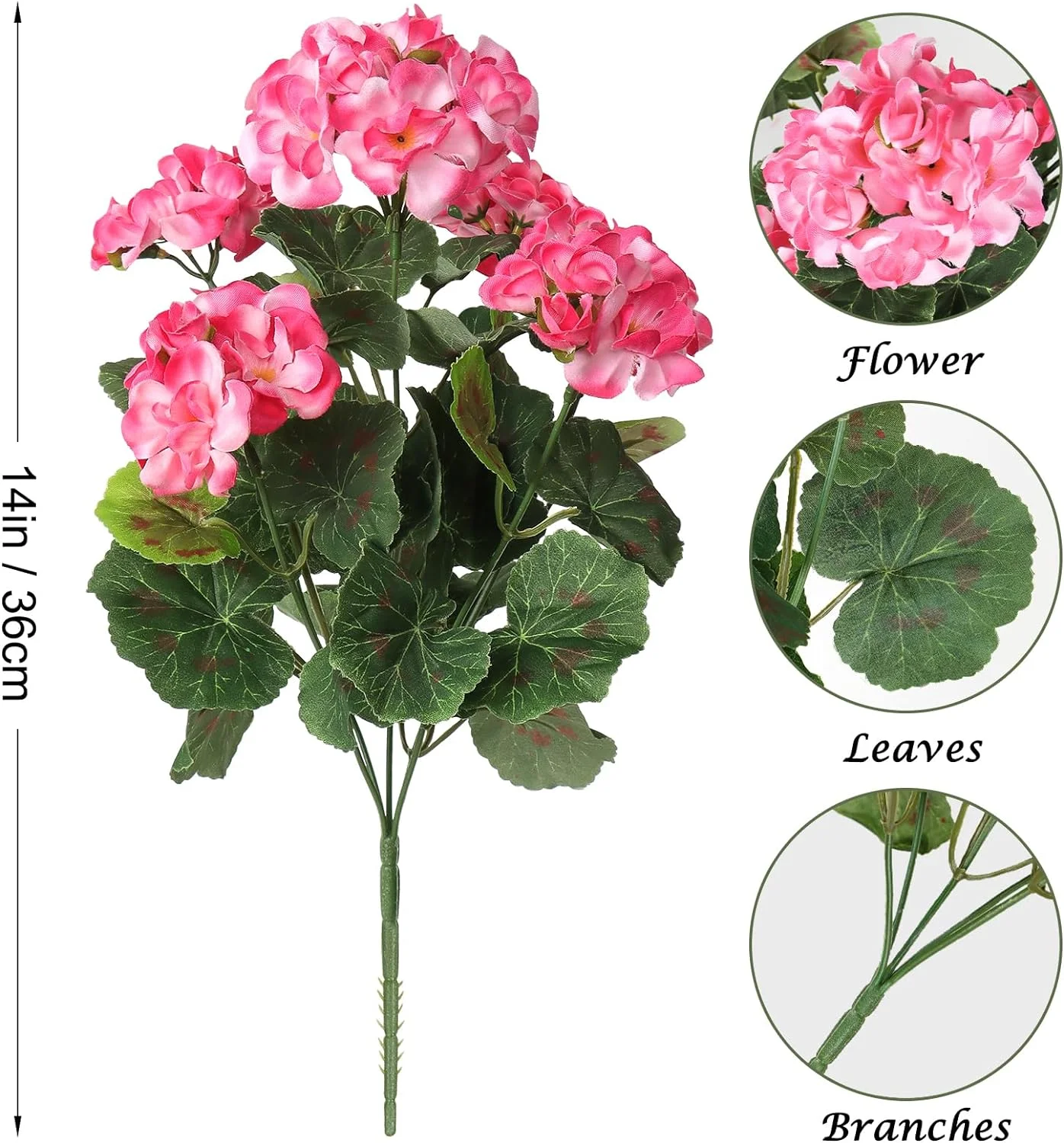 3 Pack Artificial Flowers for Outdoors Red Geranium Silk Flowers Outdoor UV Resistant Garden Plants Bush Faux Flowers for Home Wedding Kitchen Table Centerpieces Decor (Pink, 3Pack)