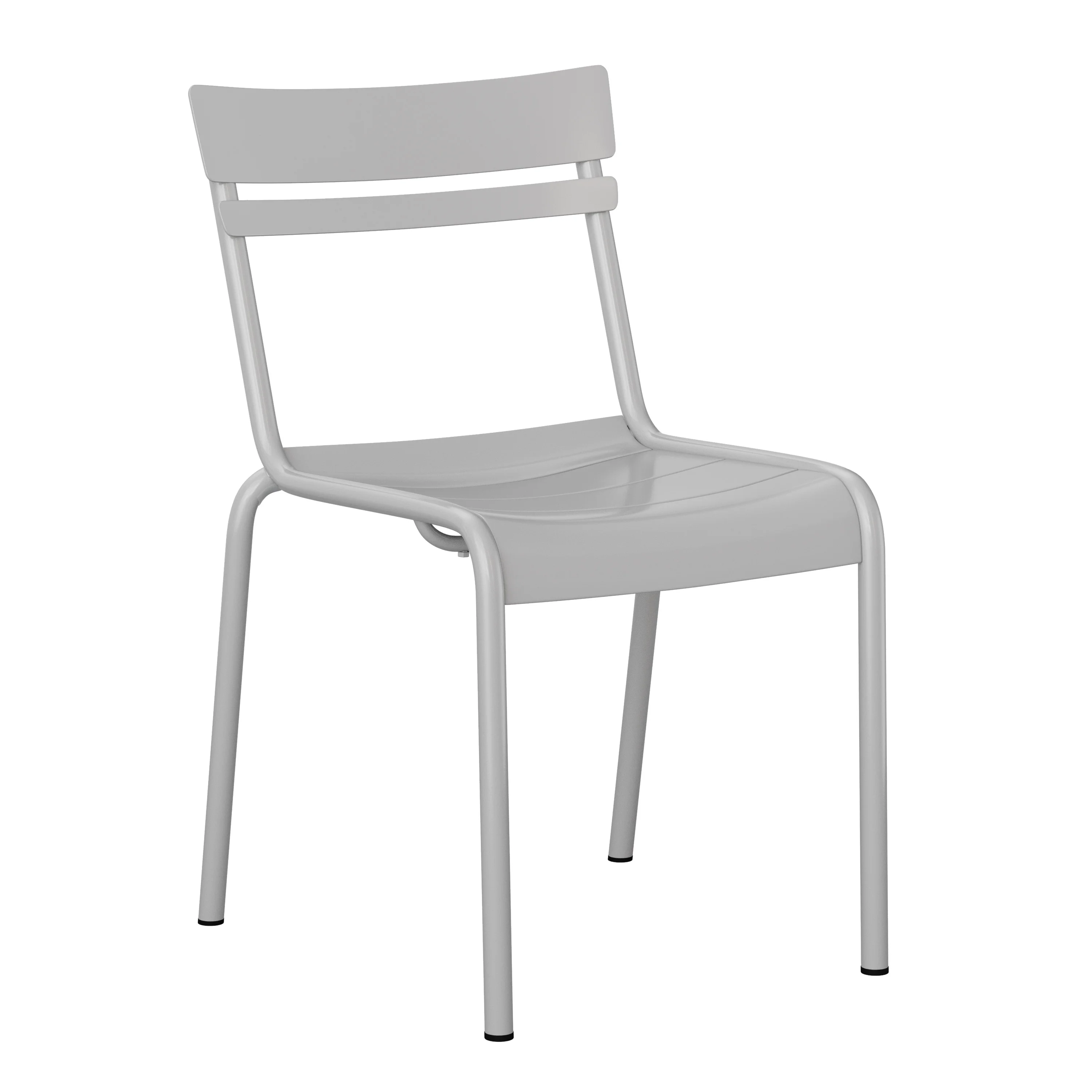 Emma + Oliver Set of 2 Armless Powder Coated Steel Stacking Dining Chairs with 2 Slat Backs for Indoor-Outdoor Use in Silver
