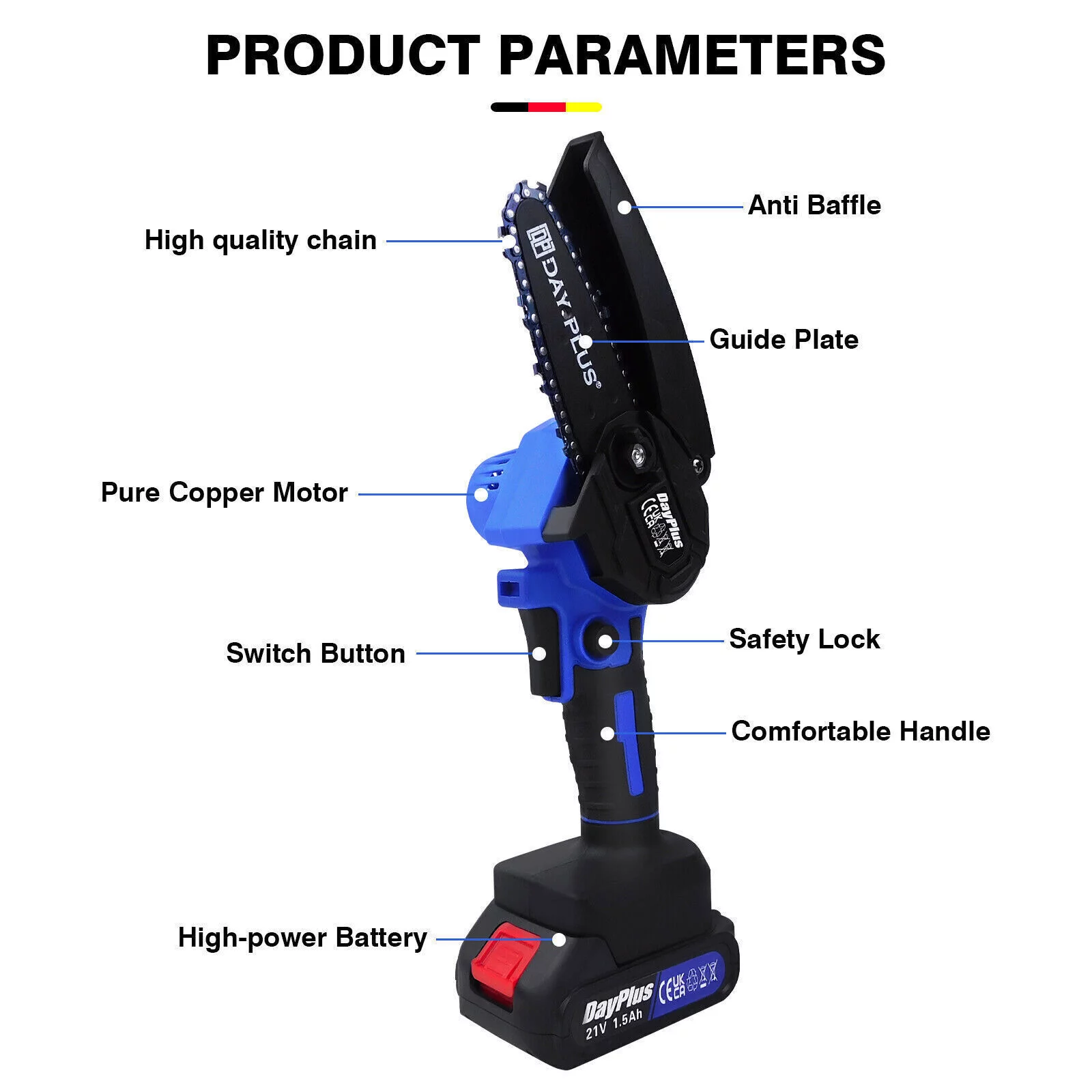 Bowoshen Mini Chainsaw 4 Inch with 1×1.5Ah Battery & 2 Chain,for Cutting Wood Branches