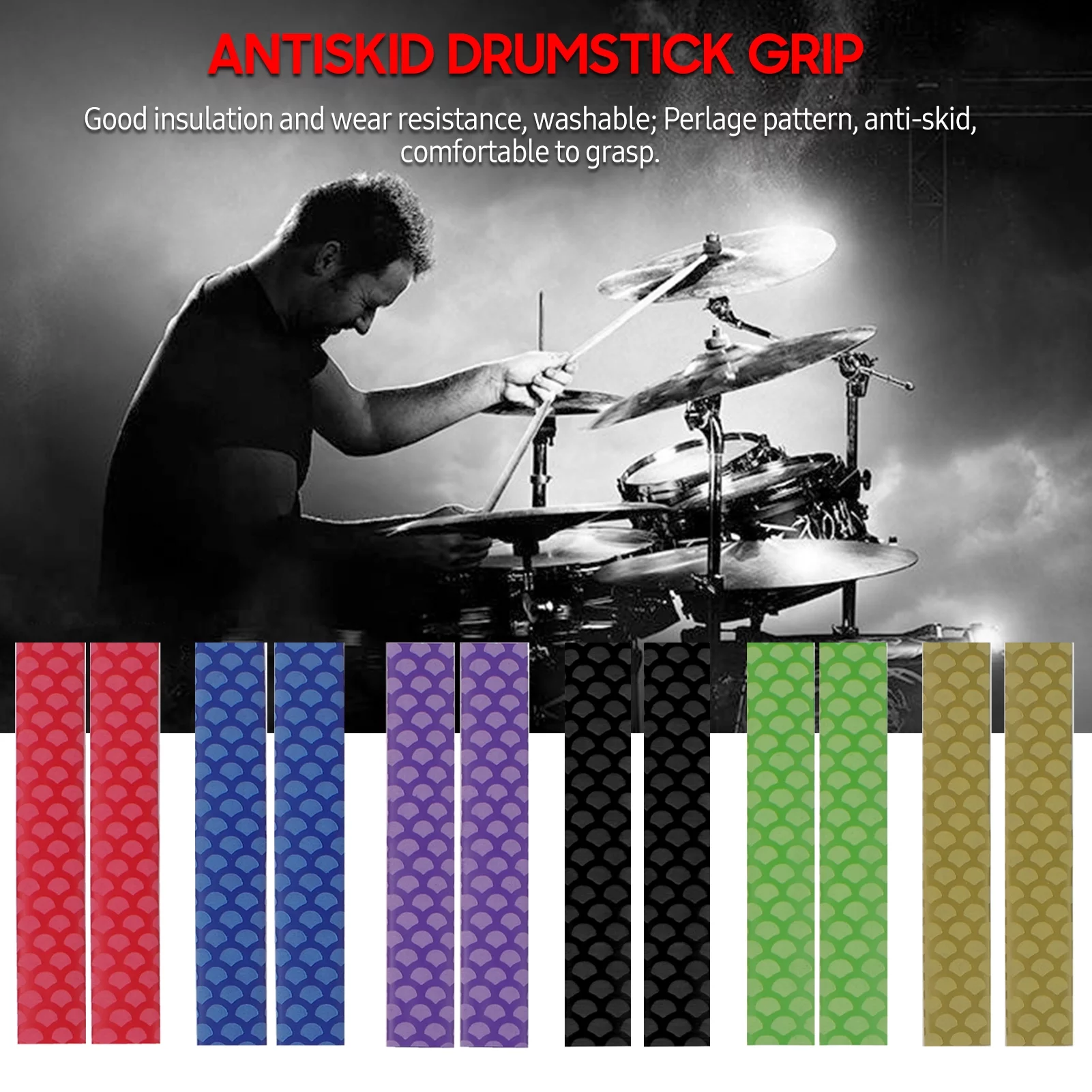 Antiskid Wrap,Slip Wrap 2-7# Pair Drumstick 6.5-inch 1 Pair Siuke 2-7# Drumsticks Percussion Wrap 2-7# Drumsticks 6.5-inch Slip Dsfen Thermal -slip Rubber Drumstick Wrap Thermal