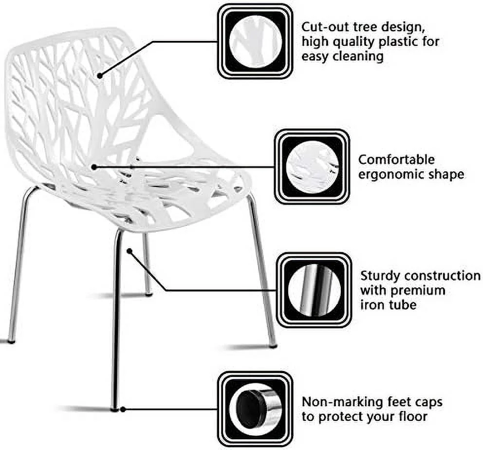 LNSETGC Set of 6 Modern Dining Chairs w/Plastic Feet Pads Stackable Chair Geometric Style  Dining Side Chairs (6 Packs  White)