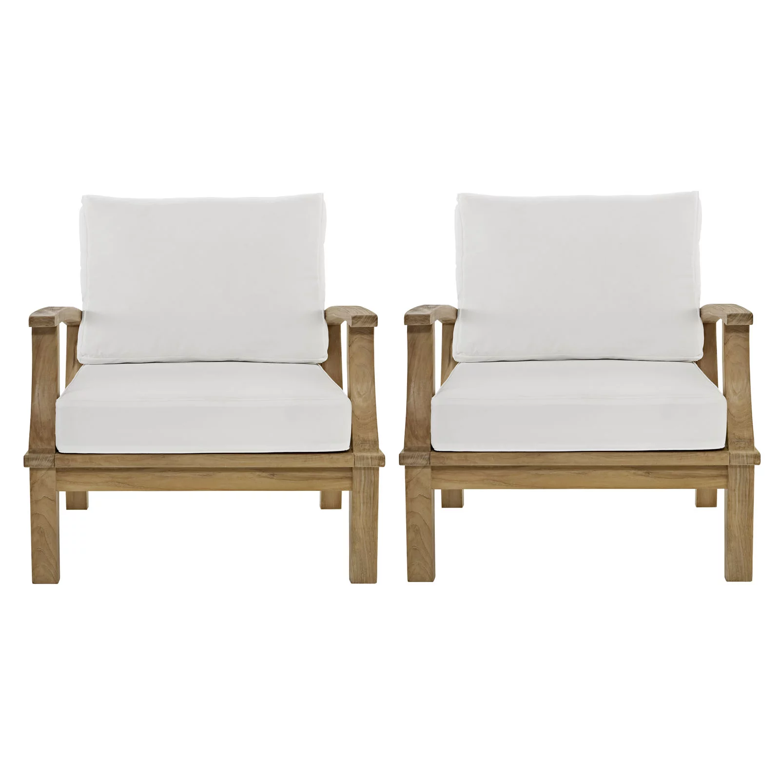 Modern Contemporary Two PCS Outdoor Patio Teak Sofa Set, White, Fabric, Wood