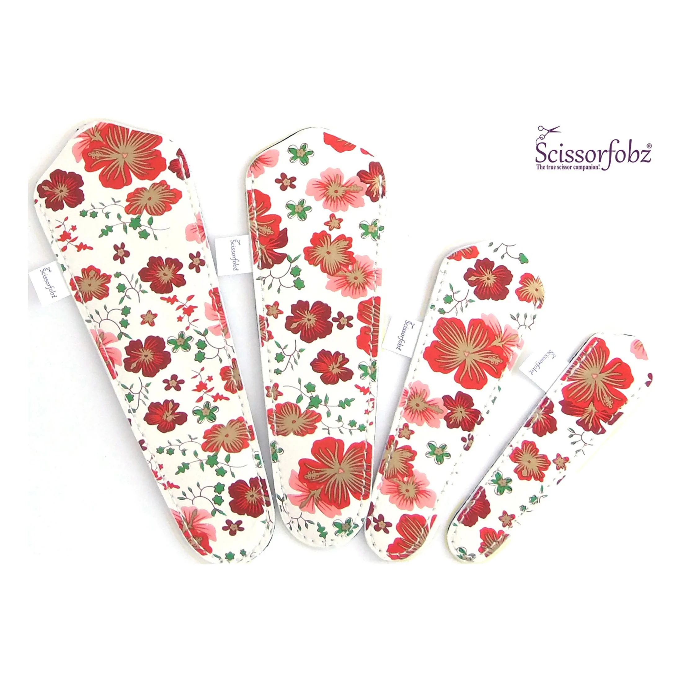 SCISSORFOBZ Designer Scissors Sheaths Shears Protective Covers-4 pcs Assorted Size Value Pack - Red Floral Garden-#4-318