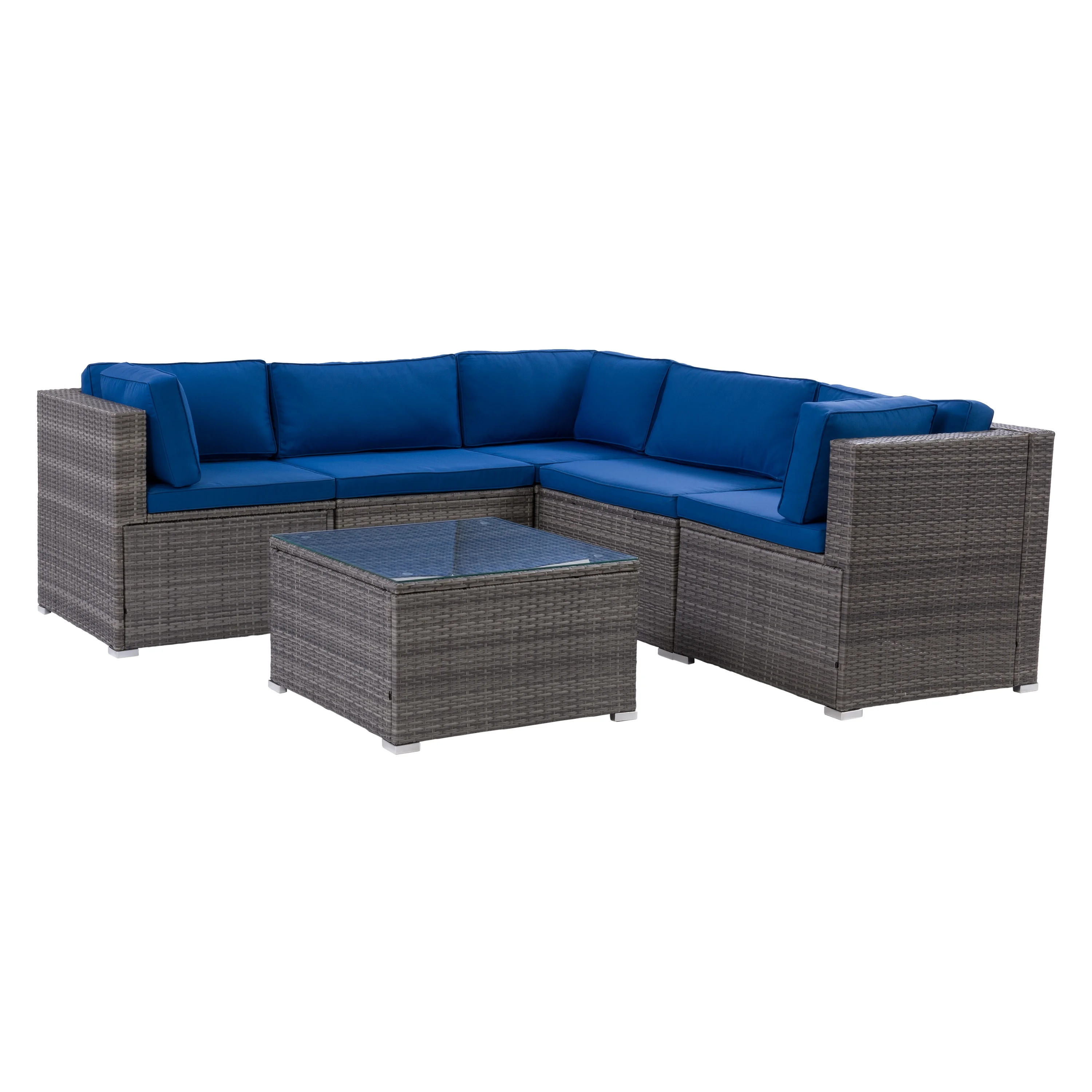 CorLiving Parksville 6-Piece Resin Wicker Rattand and Galvanized Steel Patio Sectional Set with Cushions and Square Coffee Table, Expandable, Outdoor Conversation Set