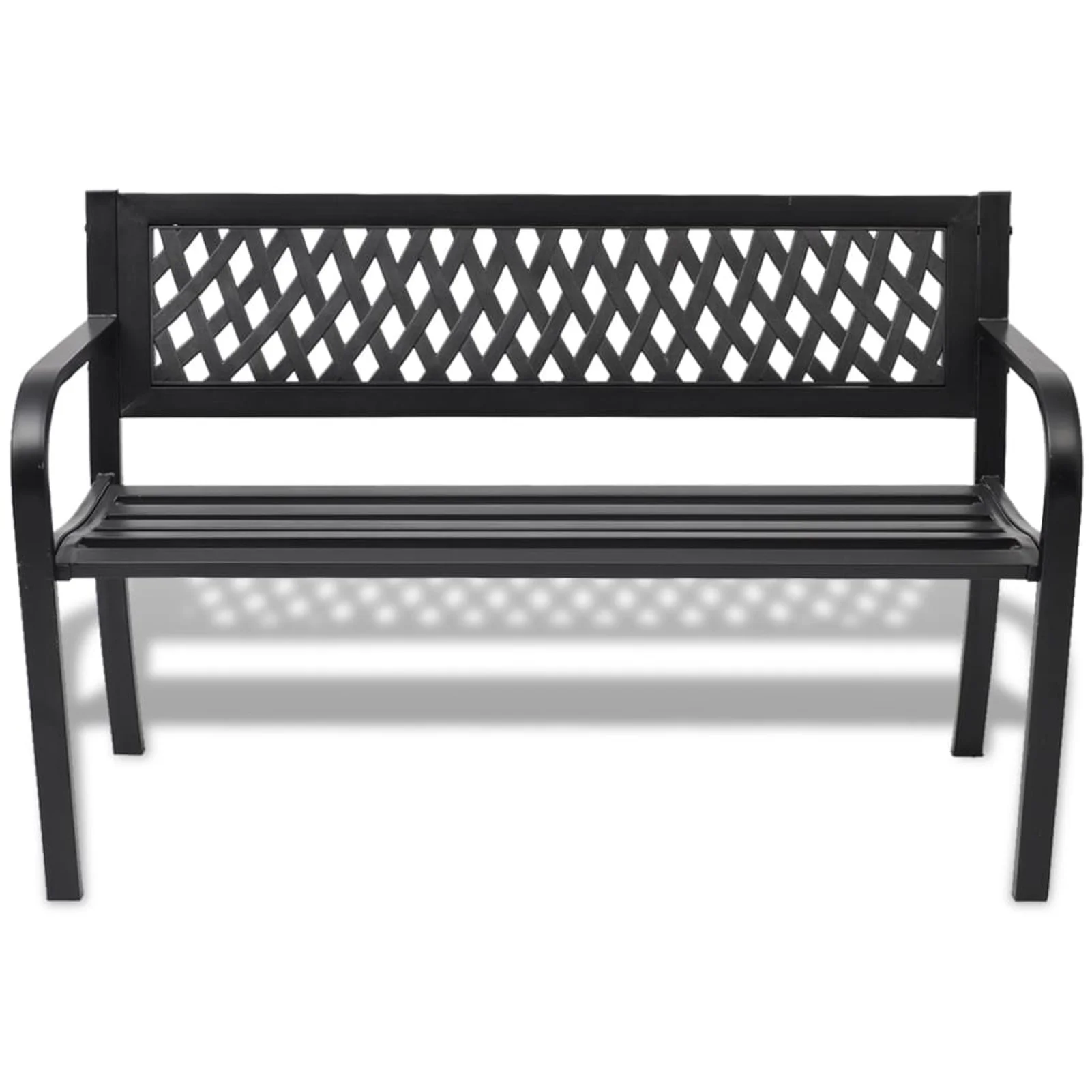 Dcenta 2 Person Garden Bench Patio Park Black Steel Porch Path Chair Outdoor Deck 46