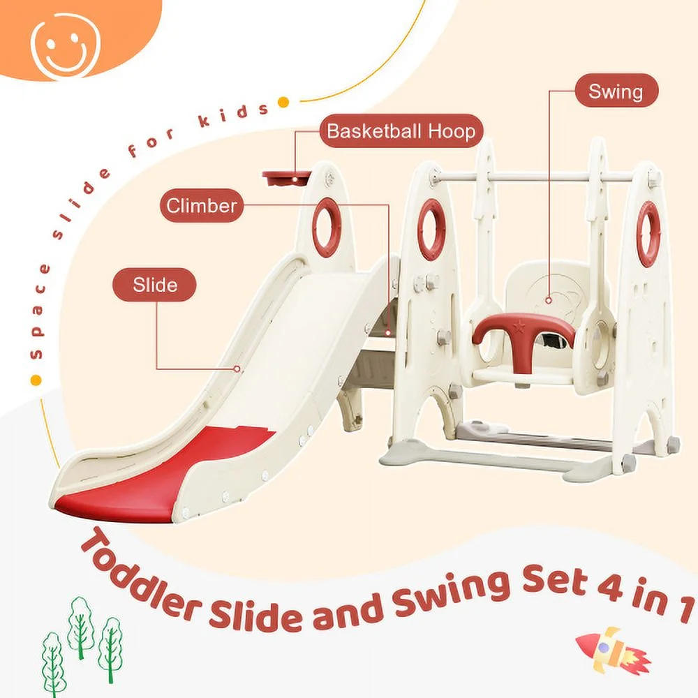 Buumin 4 in 1 Toddler Slide and Swing Set, Kids Playground Climber Slide Playset with Basketball Hoop,Freestanding Combination for babies WL