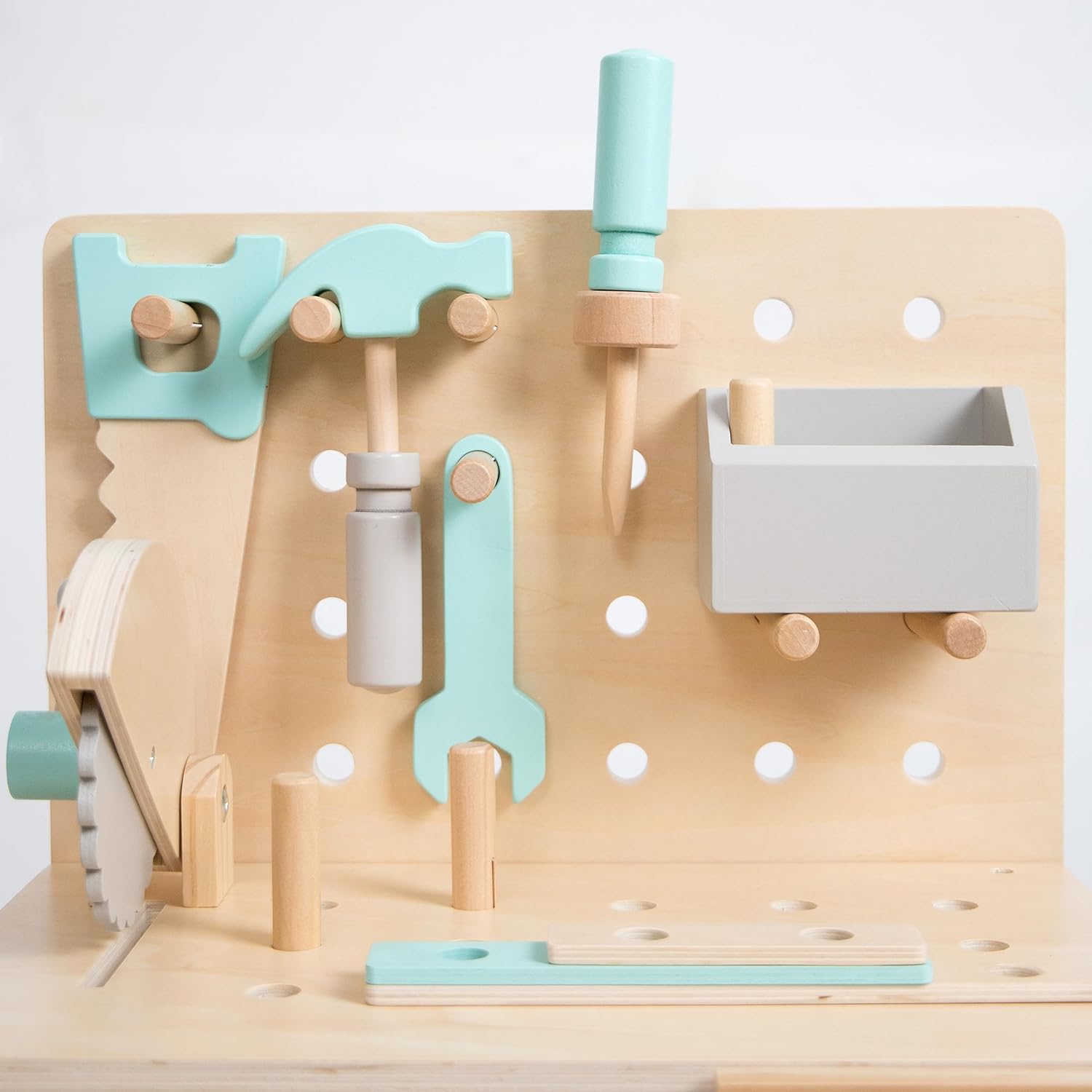 Wooden Workbench & Tool Set & Accessories for Pretend Building Little Builder Play Montessori Contruction, with Hammer, Saw, Wrench, Screw Driver, vice Toy Workbench Blue Version