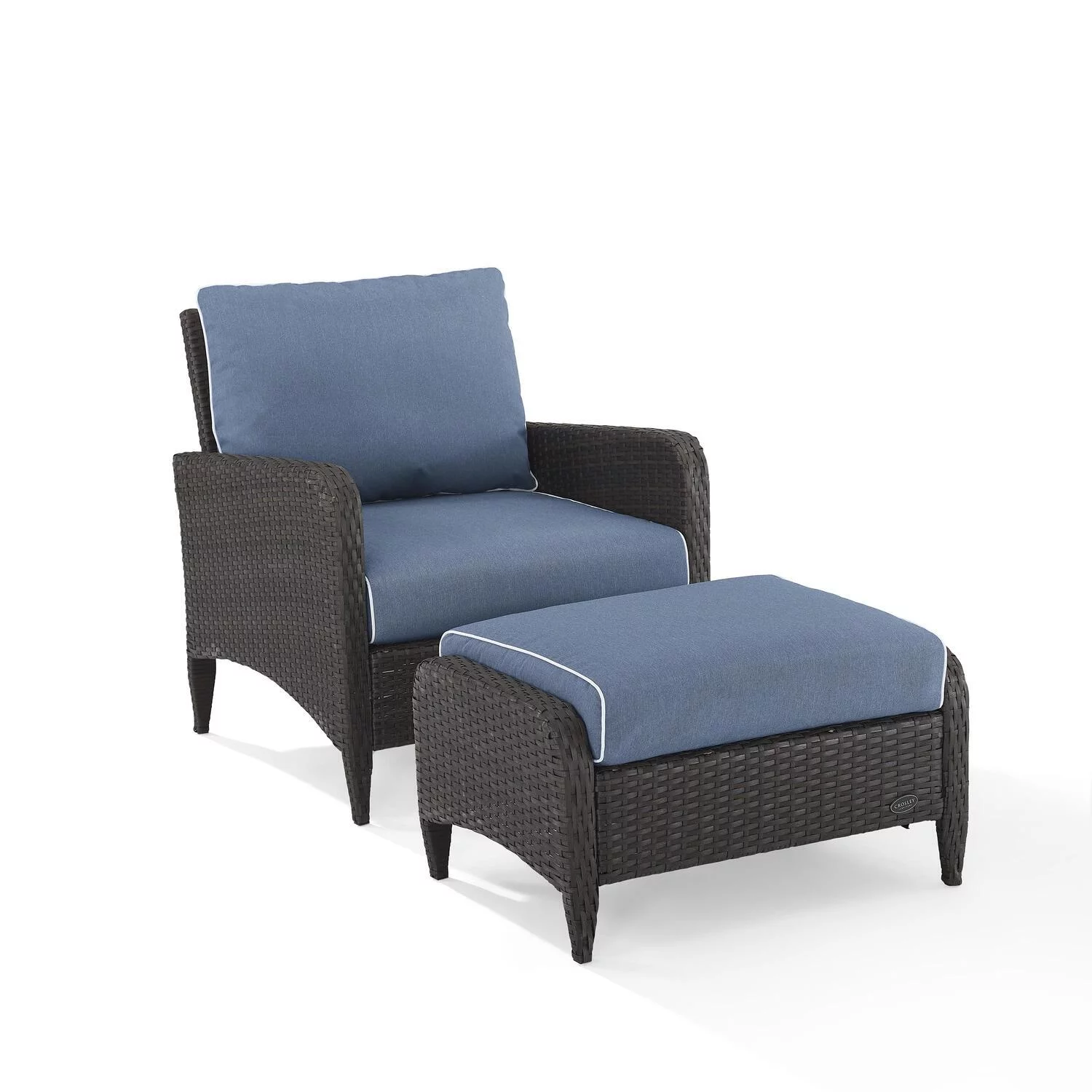 Maykoosh Modern Minimalism 2Pc Outdoor Wicker Chair Set Blue/Brown - Armchair & Ottoman