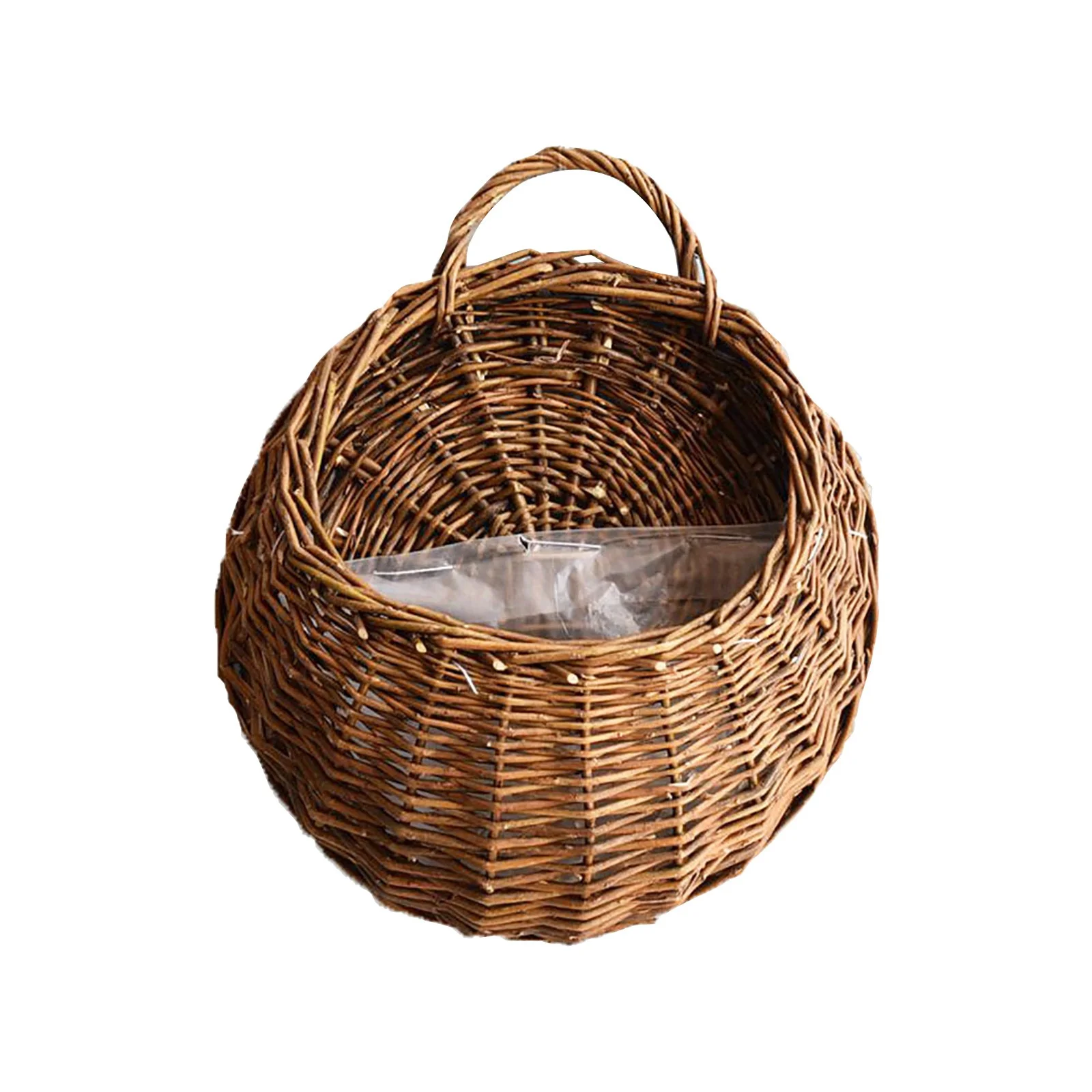 LHWEN Seagrass Belly Basket Wall Fence Hanging Planter Handmade Rattan Basket Hand Made Wicker Rattan Flower Basket Flower Pots Hanger Garden Decoration Indoor Outdoor Watering Hanging Baskets