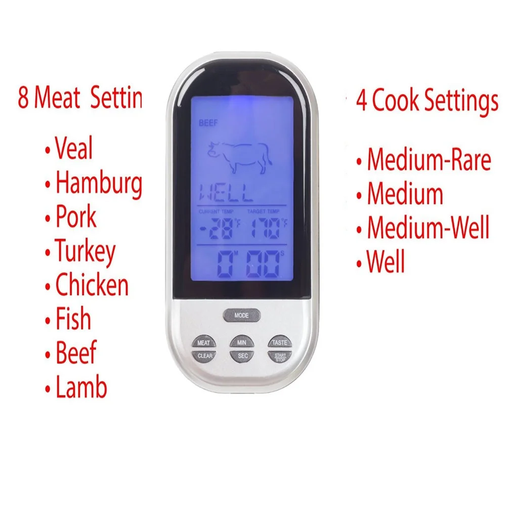 Wireless LCD Remote Thermometer For BBQ Grill Meat Kitchen Oven Food Cooking Valley Cooks