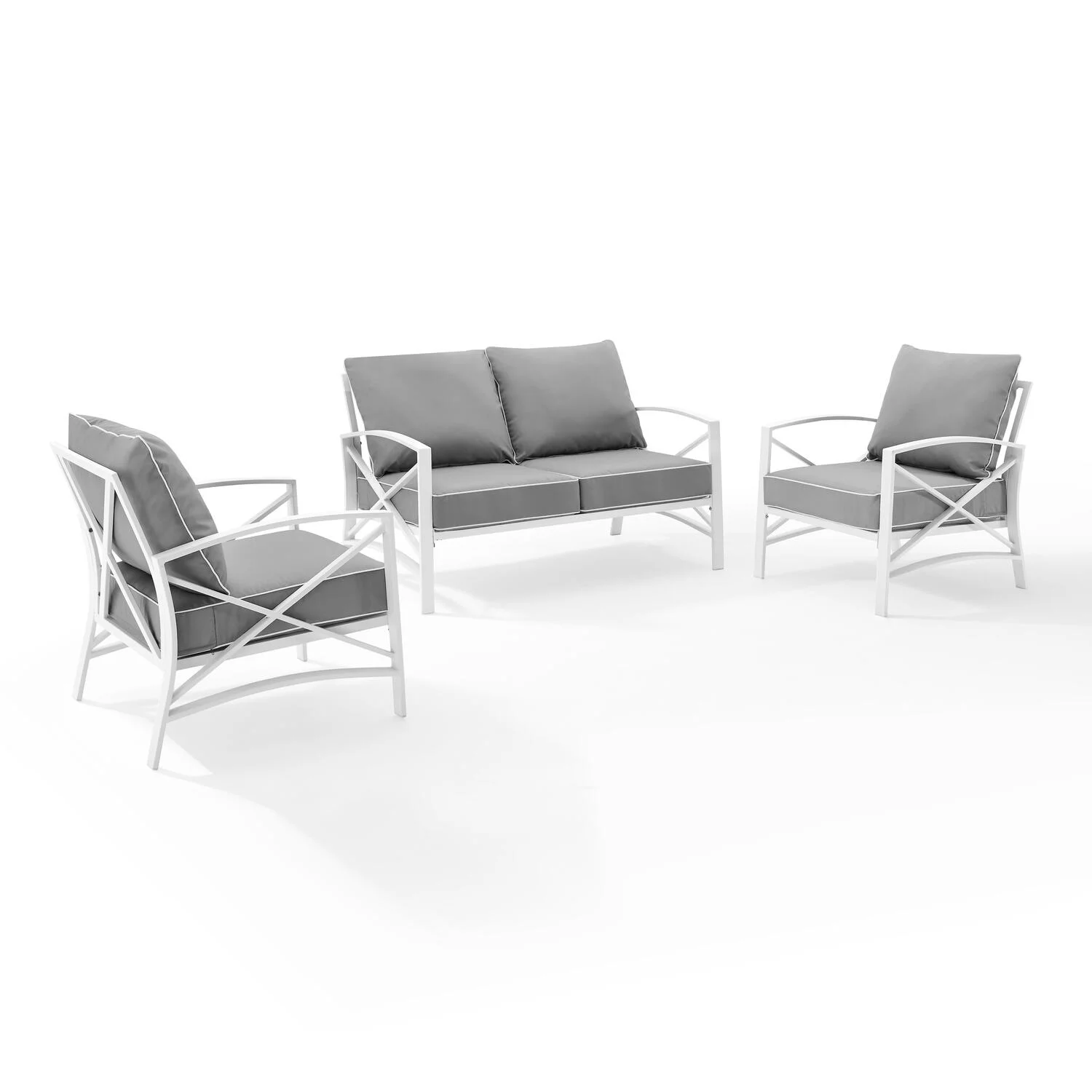 HomeStock  Classic Comfort 3Pc Outdoor Metal Conversation Set Navy/White - Loveseat, Chair , & Coffee Table