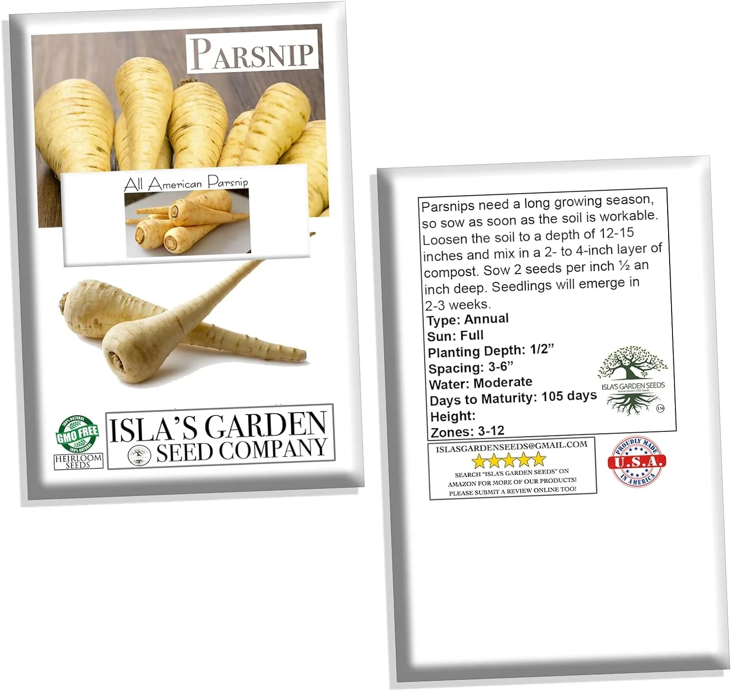 All American Parsnip Seeds, 300 Heirloom Seeds Per Packet, Non GMO Seeds