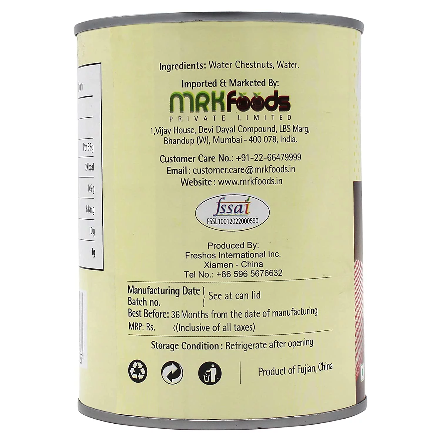 Freshos Water Chestnuts in Water, 567 g, Yellow Brown