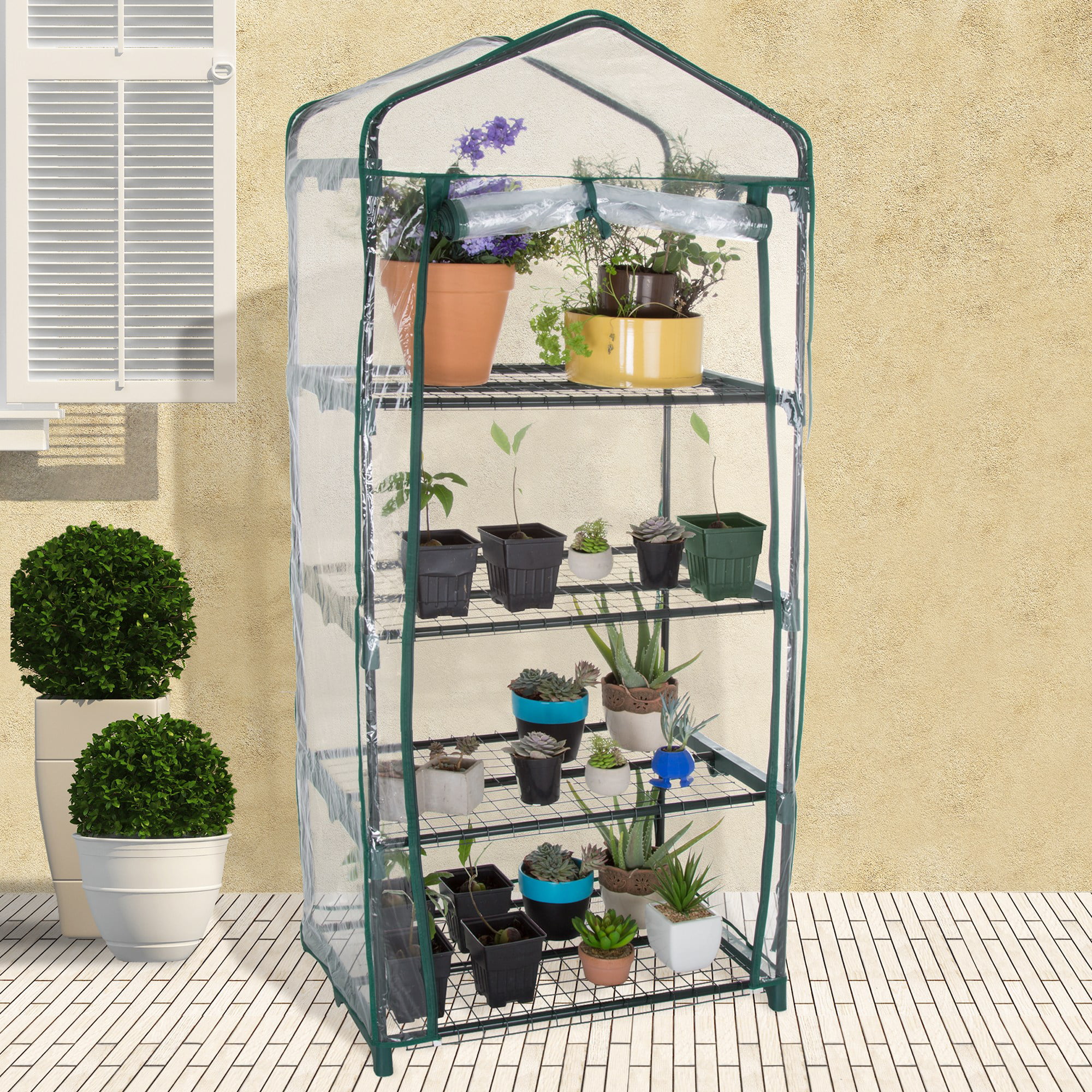 Pure Garden M150077 27.5 x 19 x 63 in. 4 Tier Mini Greenhouse with Cover