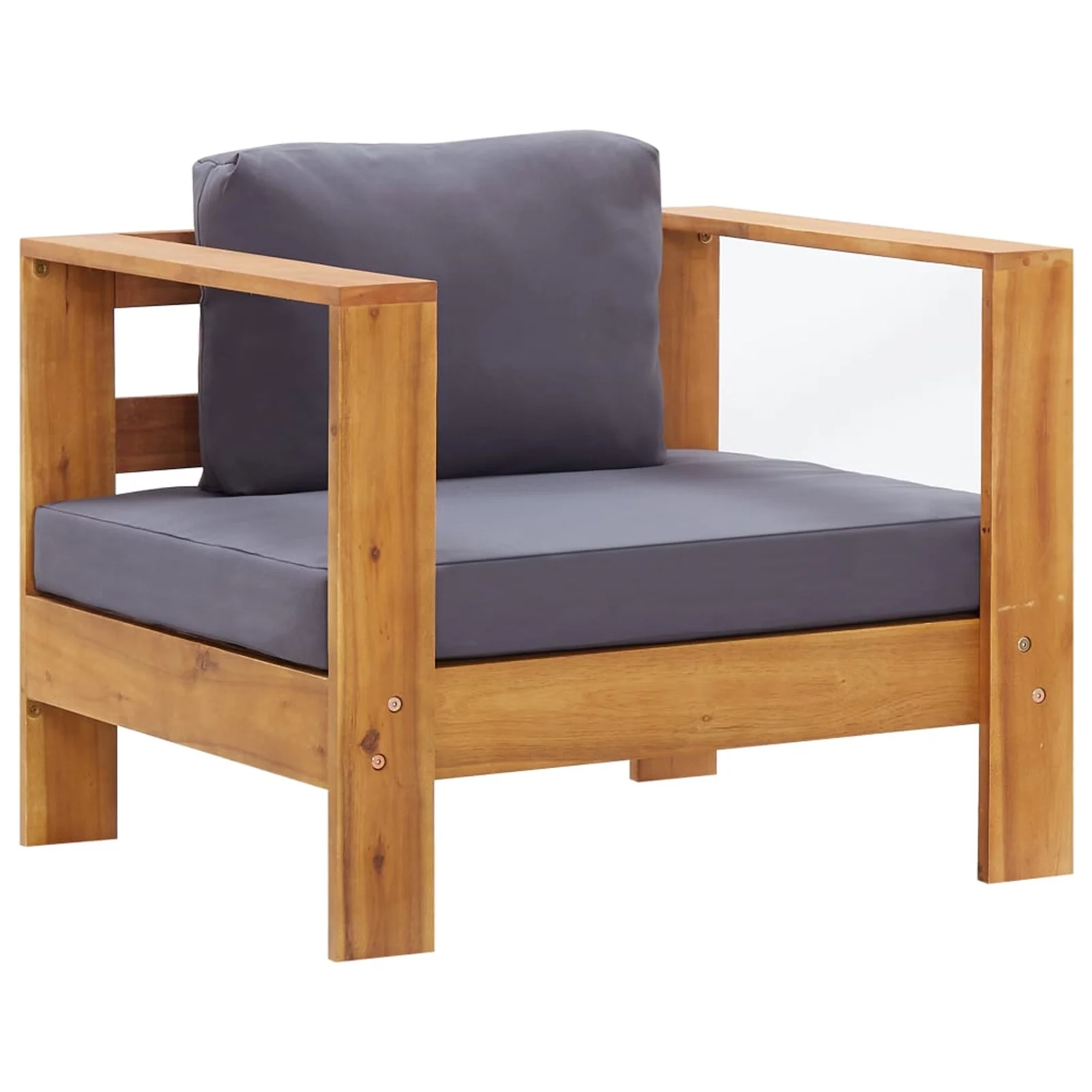 Anself Patio Sofa Chair with Cushion Dark Gray Solid Acacia Wood