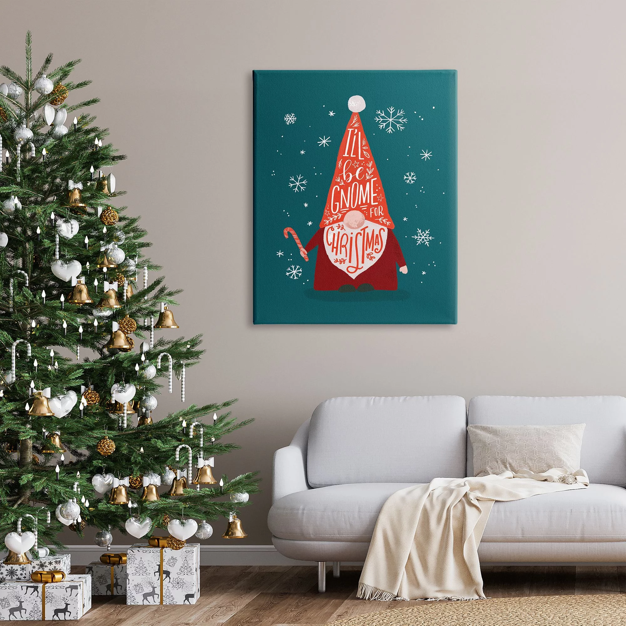 Stupell Indtries Gnome For Christmas Holiday Pun Funny Garden Elf,36 x 48,Design by Loni Harris