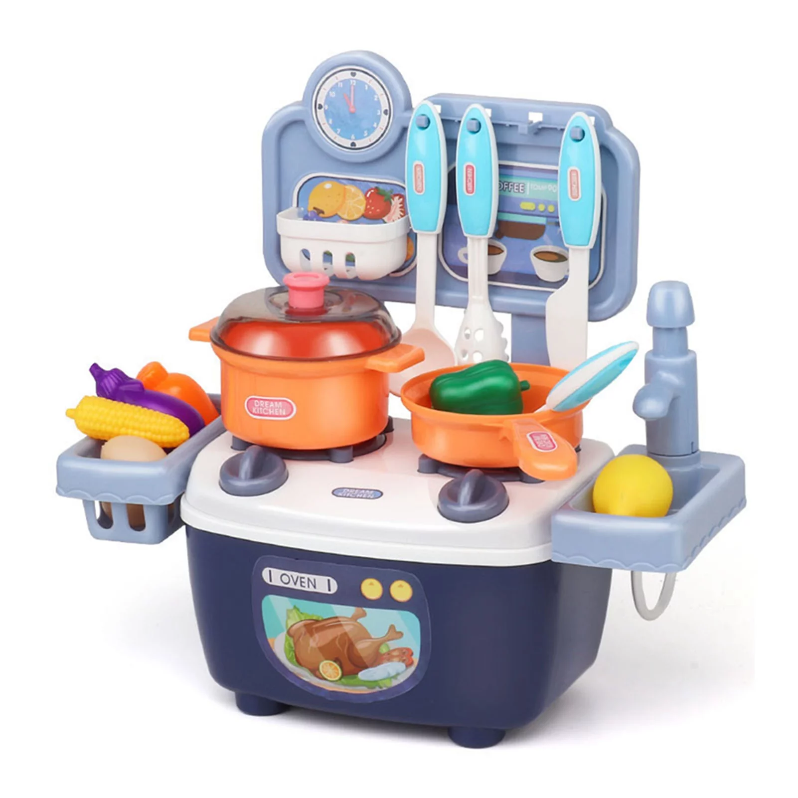 Goldmeet Children Kitchen Toys Plastic Educational Kids Cookware Playset Cooking Toys Birthday Gifts Blue