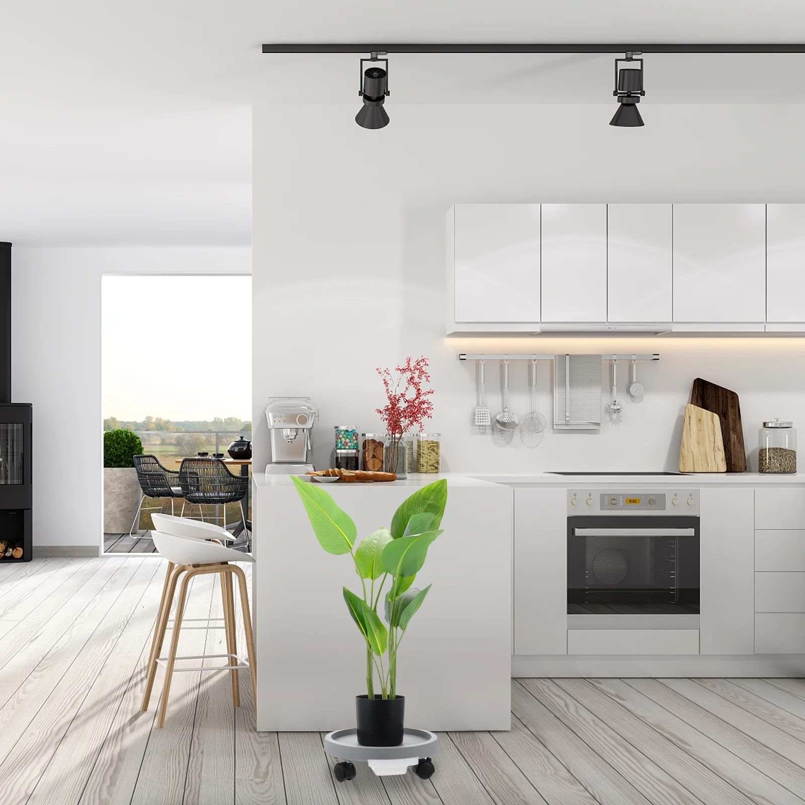 Guichaokj 1PC Plastic Universal Wheel Bonsai Tray Movable Plant Pot Tray with Brake Wheel