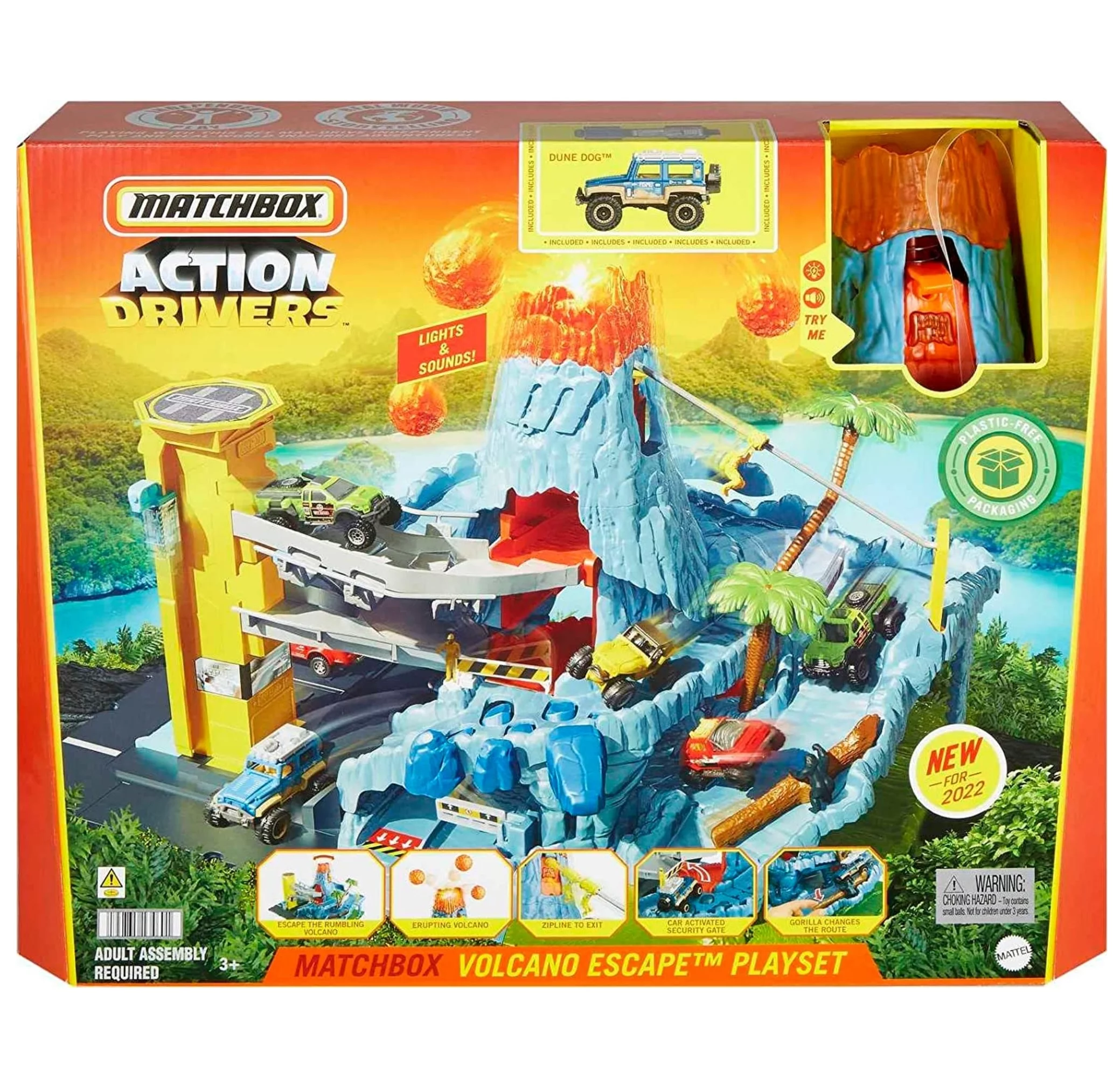 Matchbox Action Drivers Volcano Escape Playset With Lava Explosion