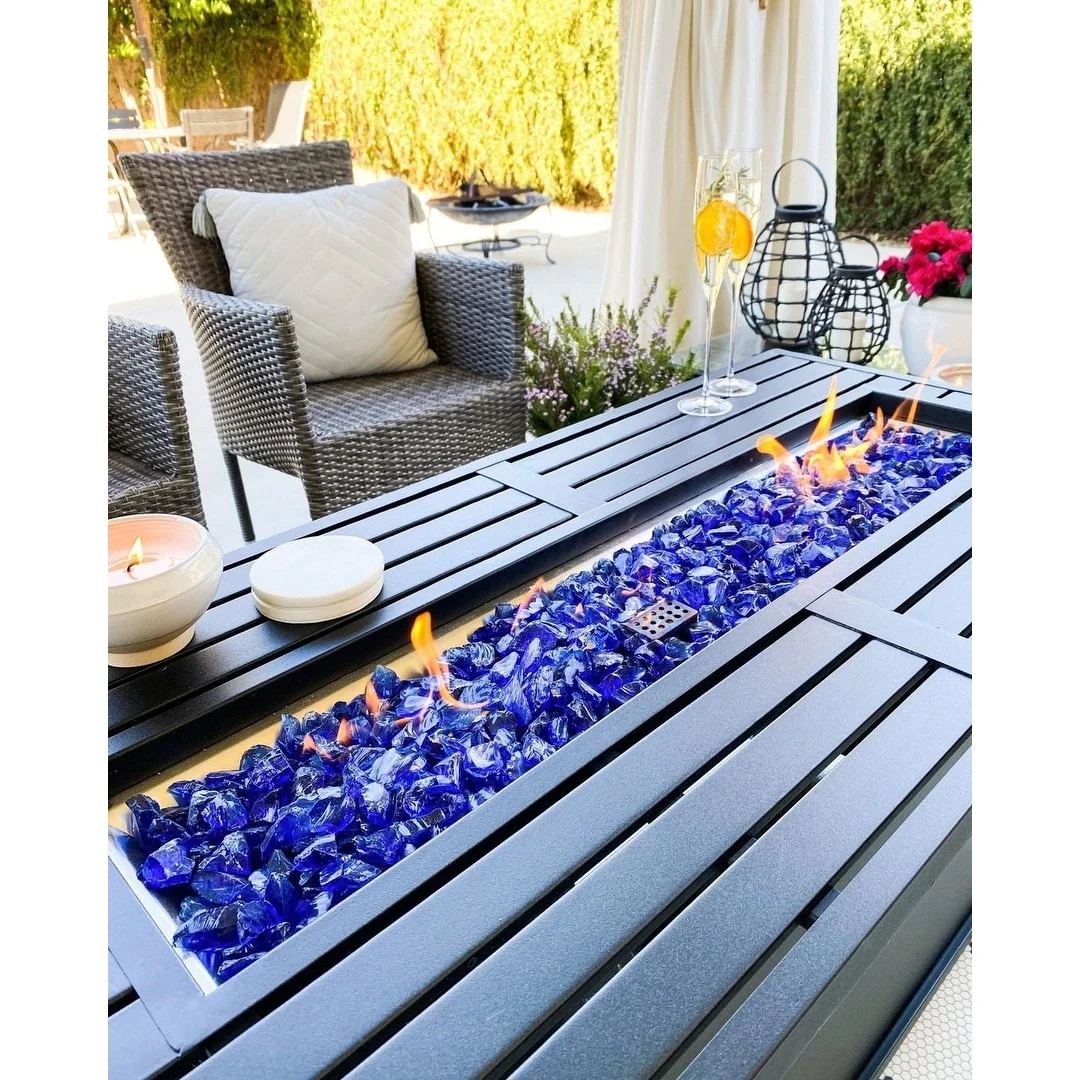 Metal/ Glass 50,000 BTU Rectangular / Square Fire Pit Table Black 45 inch