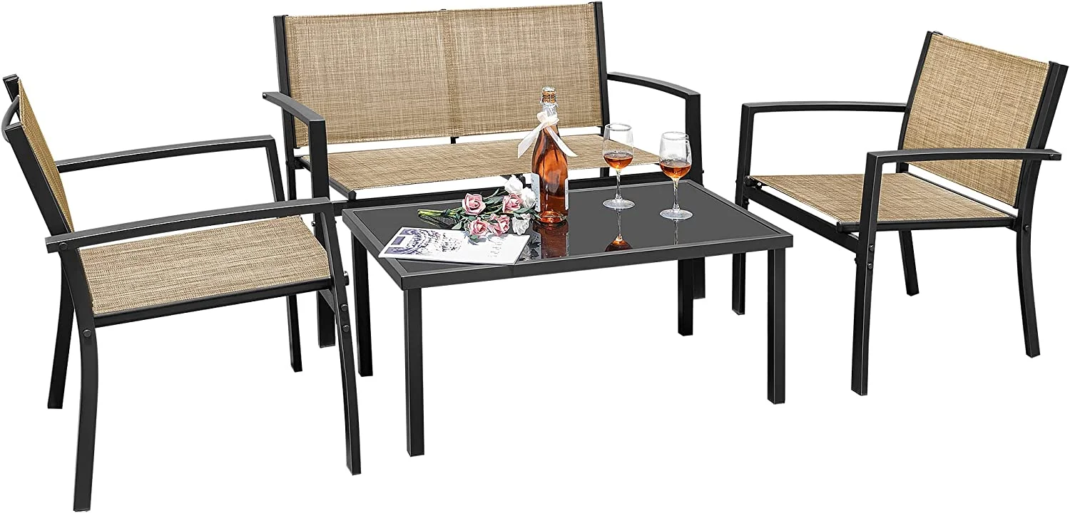 Patio Furniture Set, Textilene Bistro Set with Loveseat Tea Table for Home, Outdoor, Lawn, Balcony, 4 Pieces