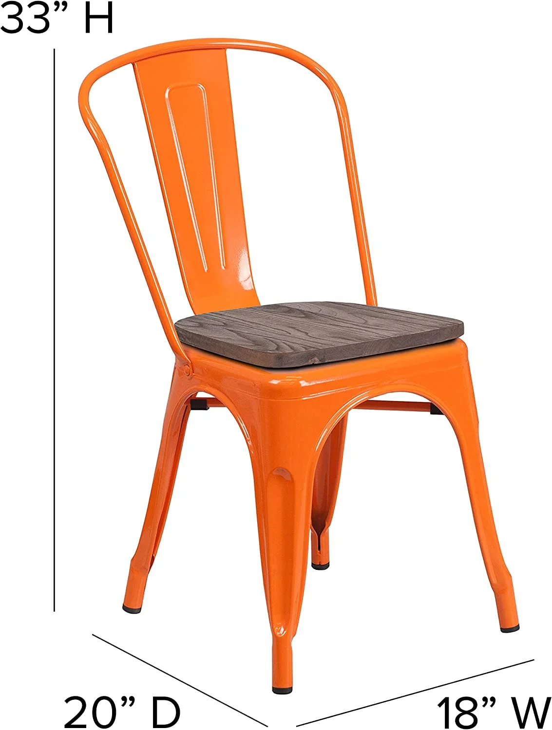 FDIGLUL Orange Metal Stackable Chair with Wood Seat