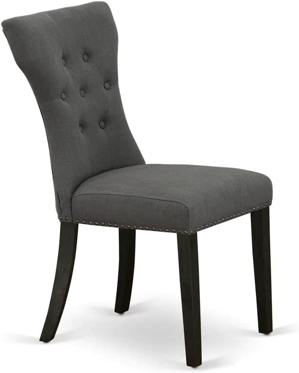 HYUN HBGA3-ABK-50 Hartland 3 Piece Set Contains a Round Dining Room Table with Pedestal and 2 Dark Gotham Linen Fabric Upholstered Parson Chairs, 42x42 Inch