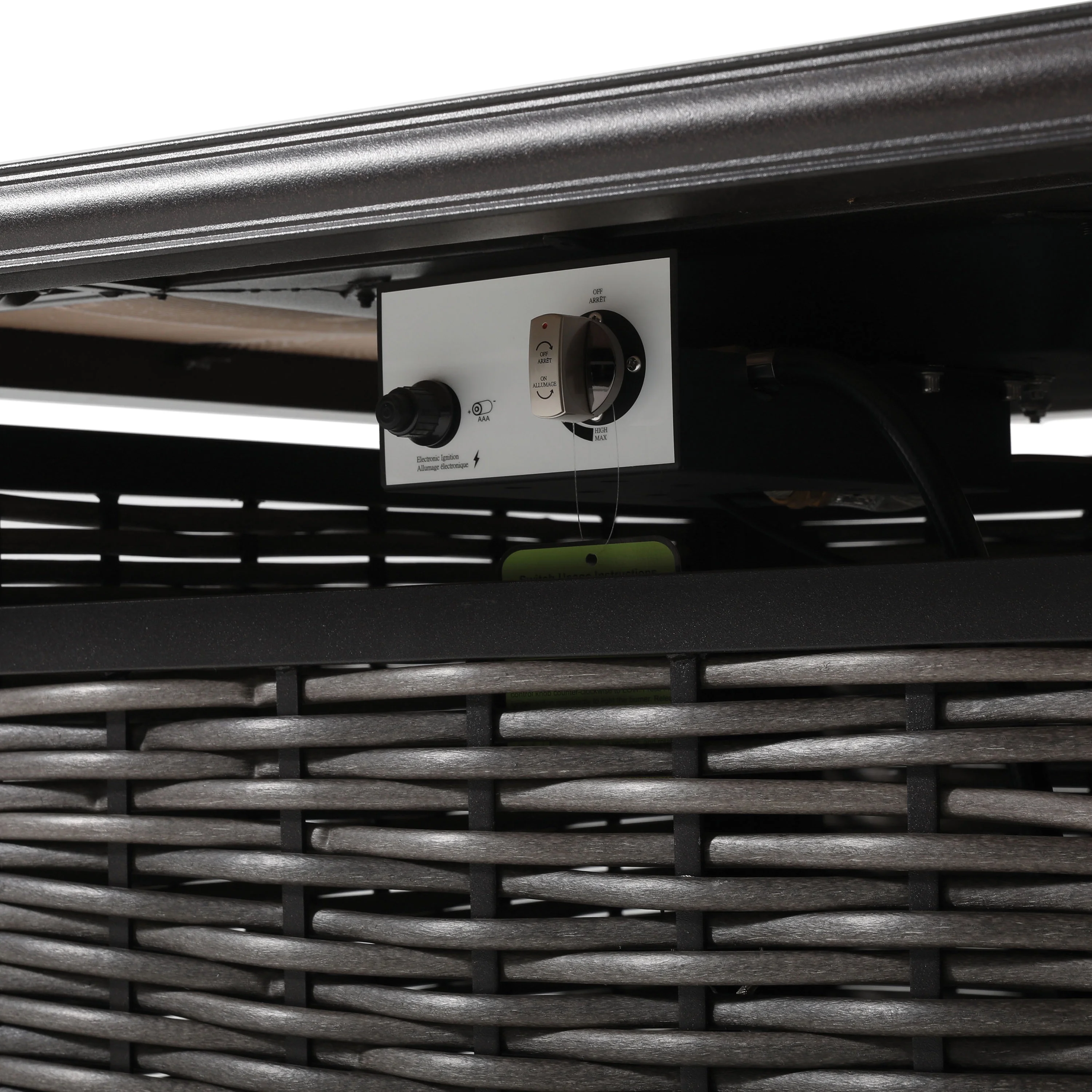 Furniture of America Api Steel and Faux Wicker Patio Fire Pit Dining Table, Black