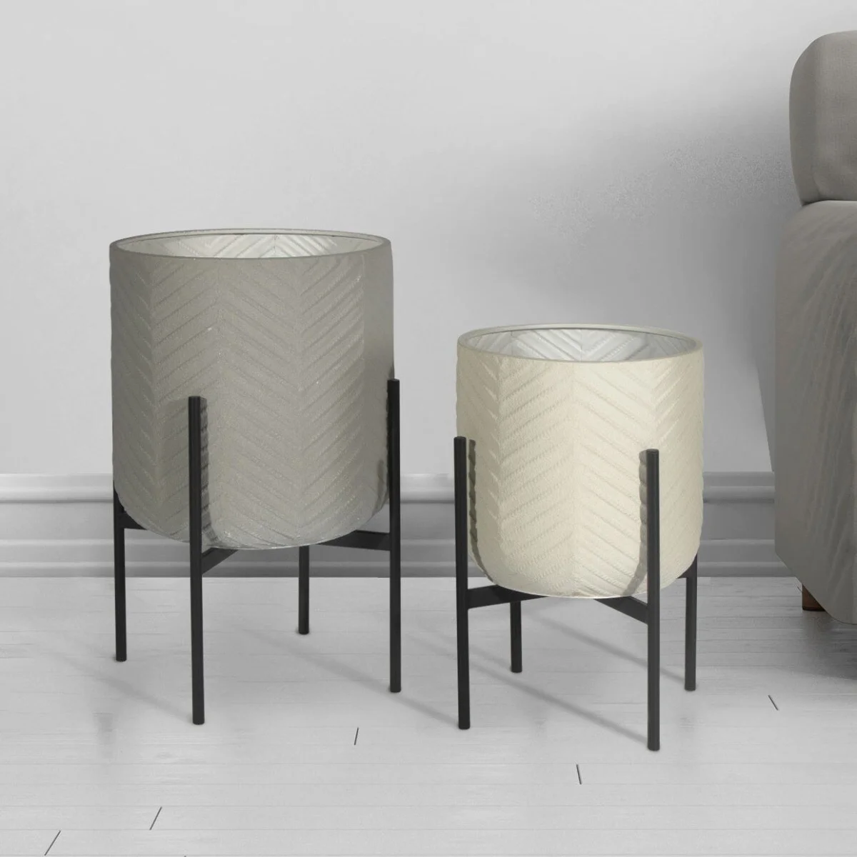 Gild Design House Ginkgo Metal Floor Planters in White/Gray (Set of 2)