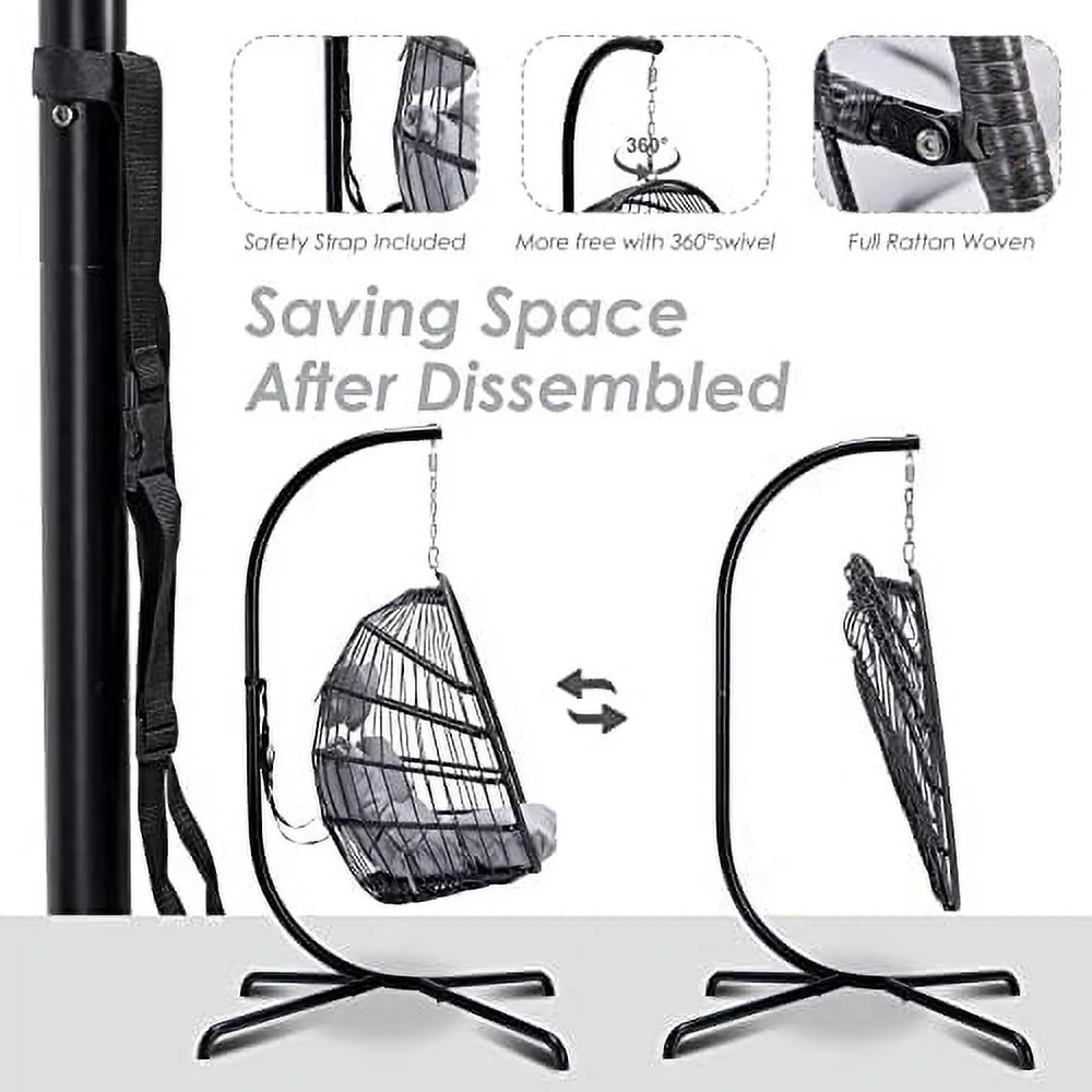 LNSETGC Egg Chair Outdoor Indoor with Cushion Swing Chairs for Outside Bedroom Patio Porch Garden Rattan Wicker Hanging Egg Chair Basket Chair 350 lbs Capacity (Sky Blue)