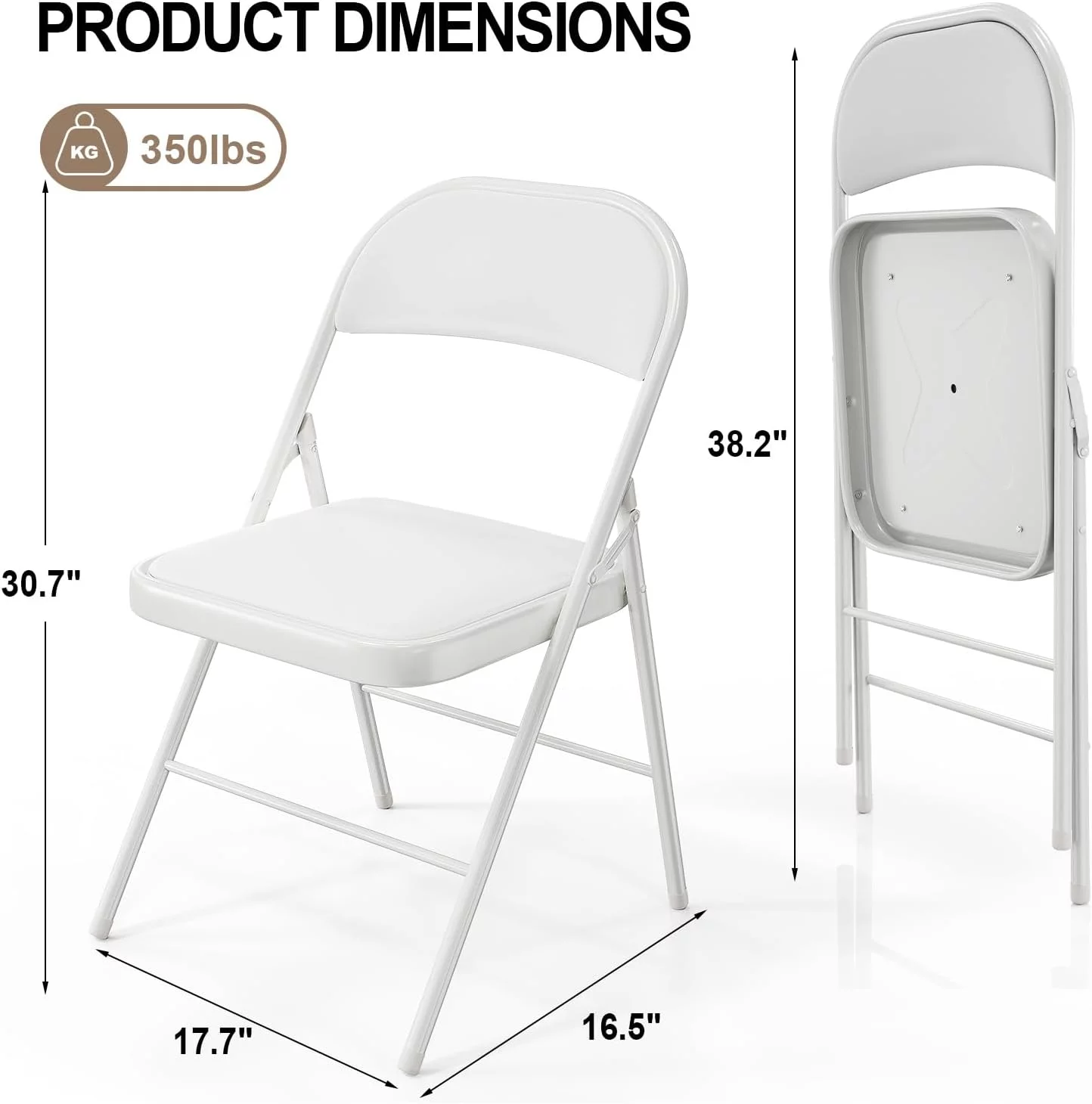 VINGLI Folding Chairs with Padded Seats, Metal Frame with Pu Leather Seat & Back, Capacity 350 lbs, White, Set of 6